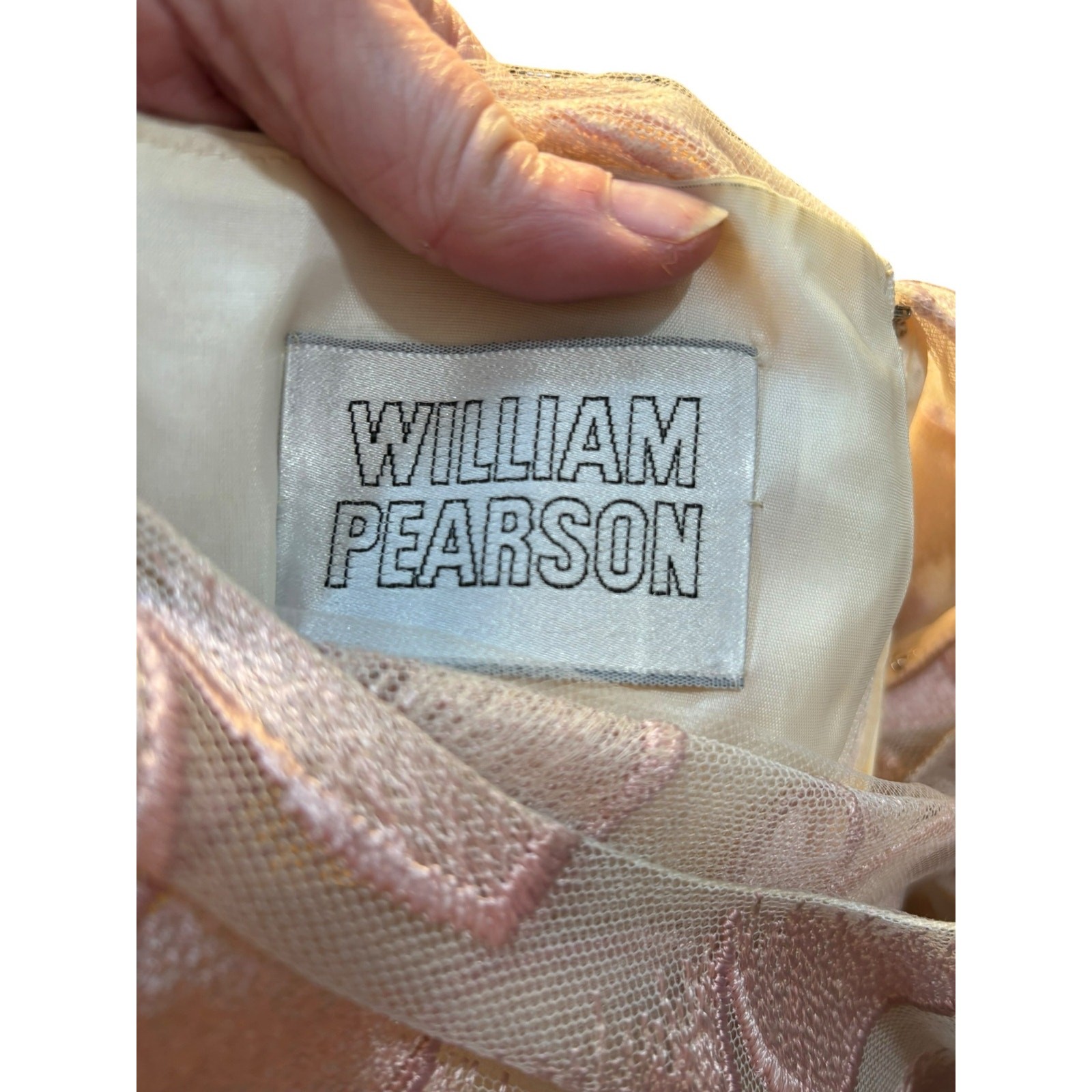 Pastel Petal Appliqué Dress Puff Sleeve Sheer Overlay William Pearson 80s Party