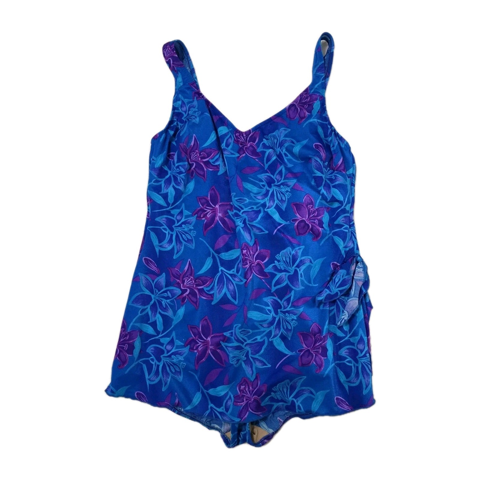 Maxine of Hollywood Womens Swimdress Swimsuit Blue Purple Sz 24W Vintage