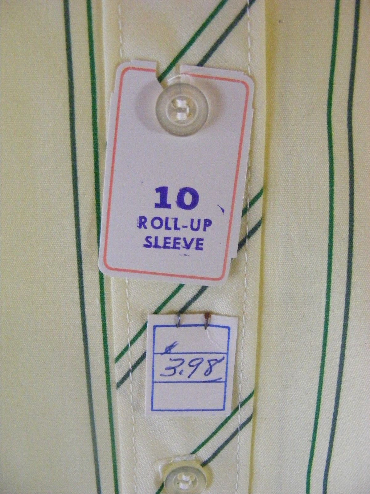 60s SHIRT DRESS BUTTON UP RAYON COTTON DEADSTOCK LEMON YELLOW GREEN STRIPE M