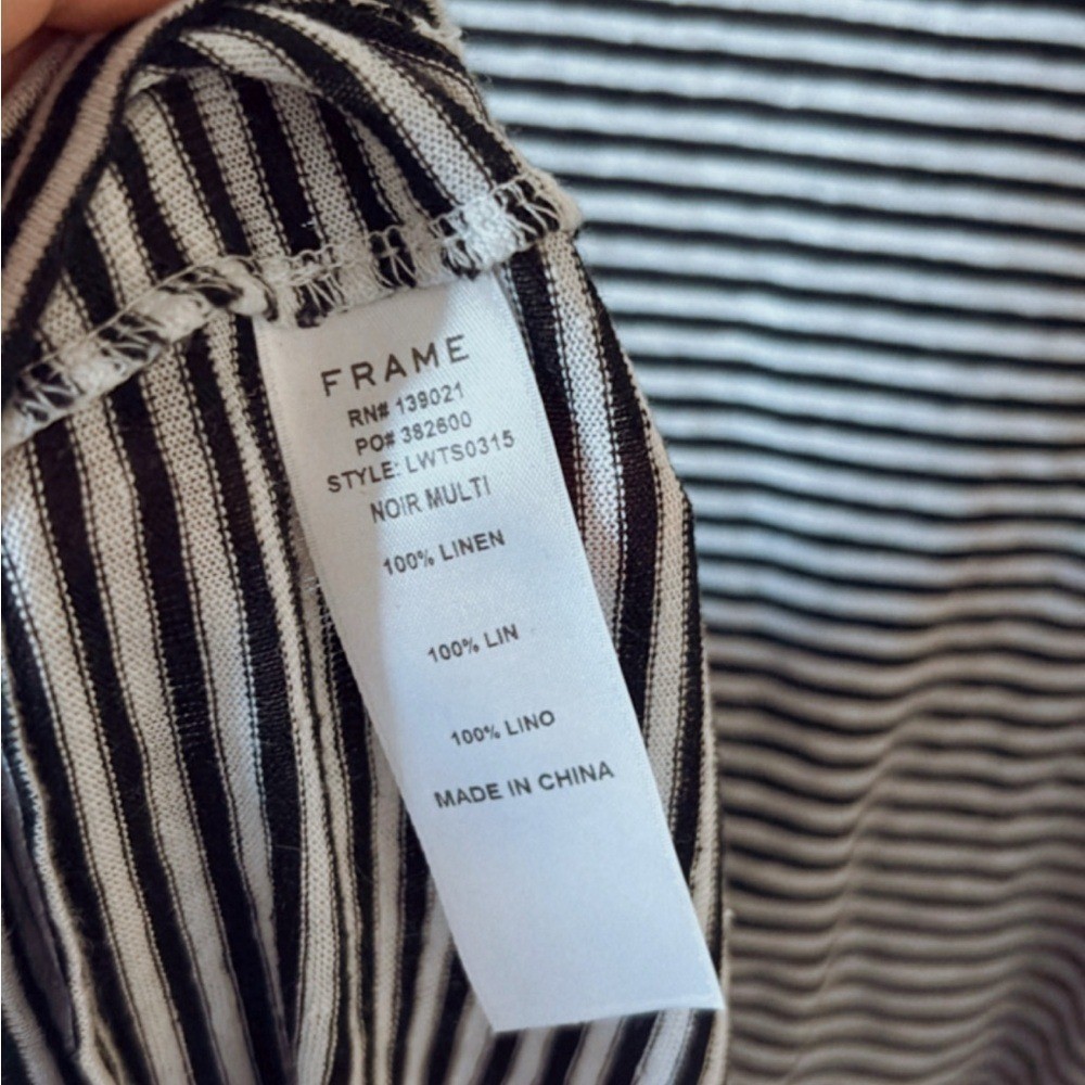 Frame 100% Linen Long Sleeve Striped Ruffle Cuff Top Size Medium
