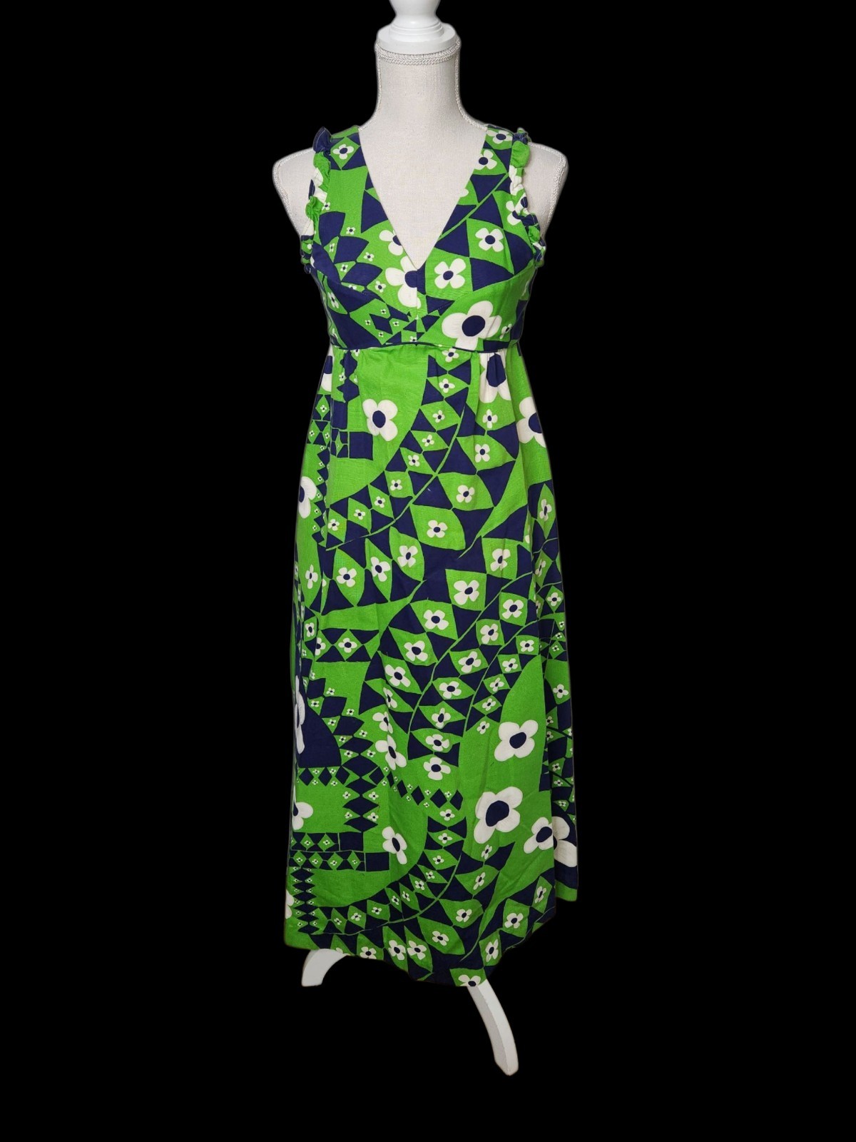 Vintage 70’s McInerny Honolulu Hawaii Princess Kaiulani Floral Maxi Dress Green