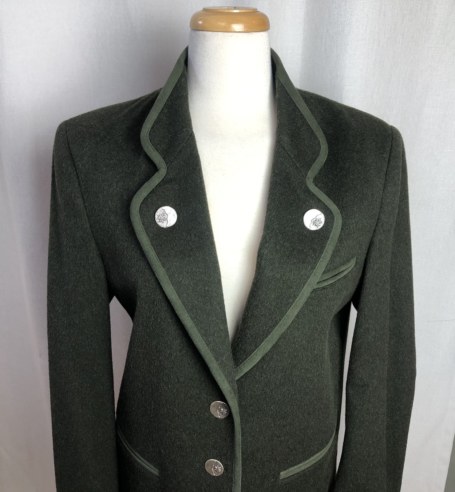 Vtg Austrian Loden Wool Jacket Green Tyrolean Tyrol Trachten Women US 2–4 EU 34