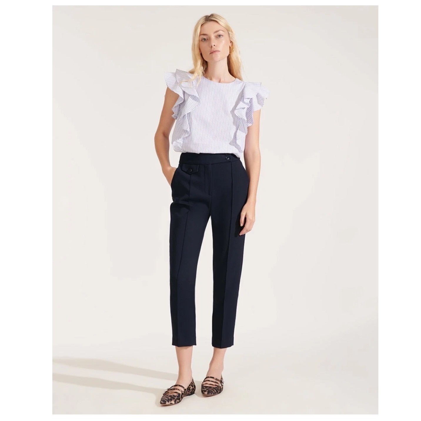 VERONICA BEARD Renzo Navy Blue Cropped Trousers New Size 6 | EUC