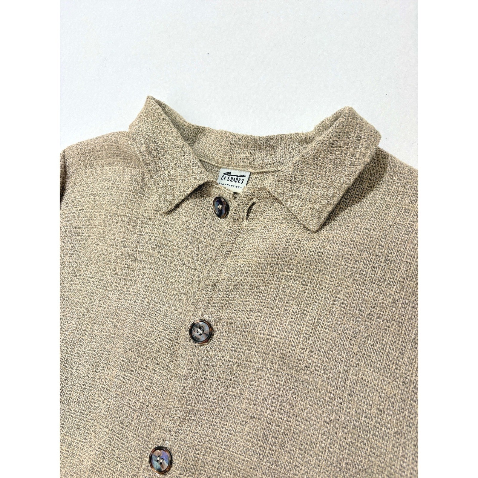 Vintage CP Shades Women Flax Rayon Blend Button Front Chore Jacket Tan Small