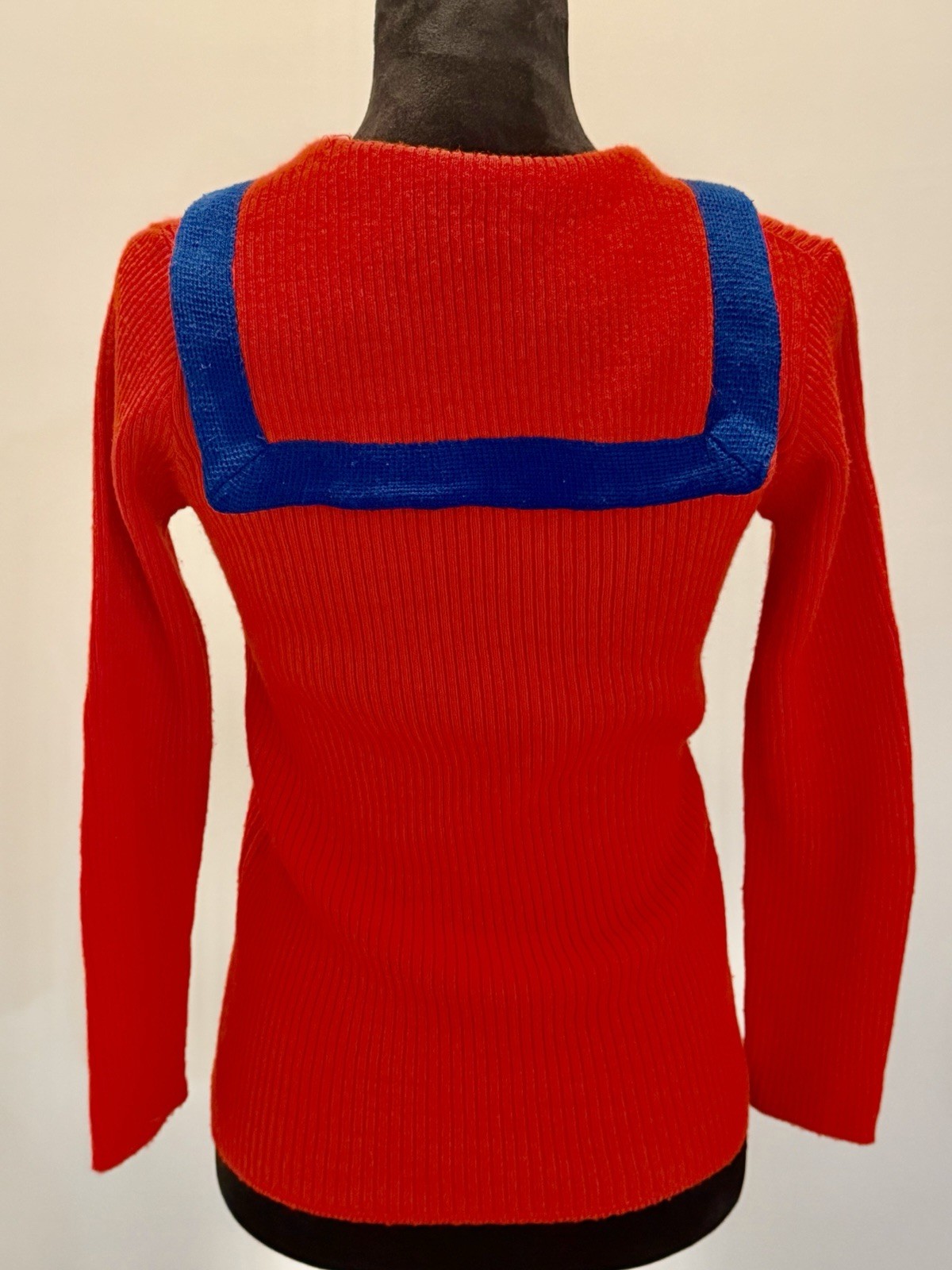 Vintage 1970s Women’s Red & Blue Sailor Style Sweater