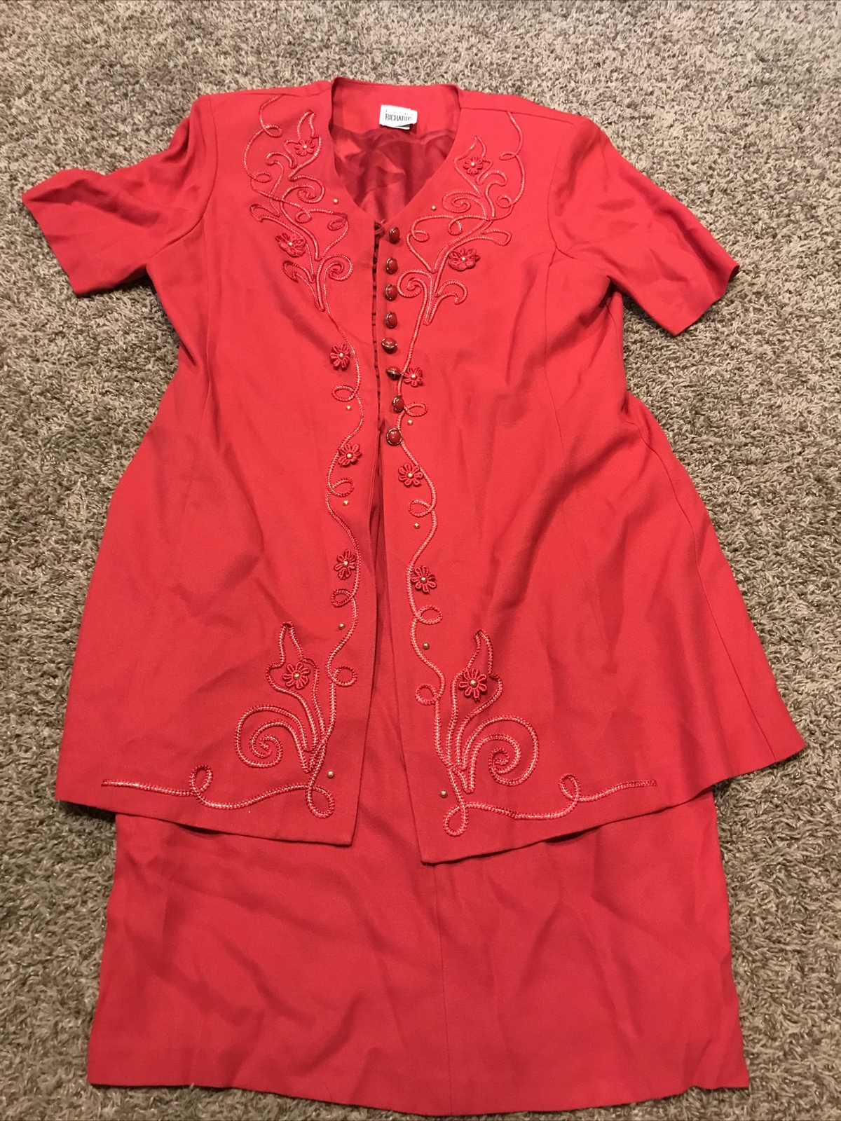 vtg R & M richards womens size 14 red button up dress b11