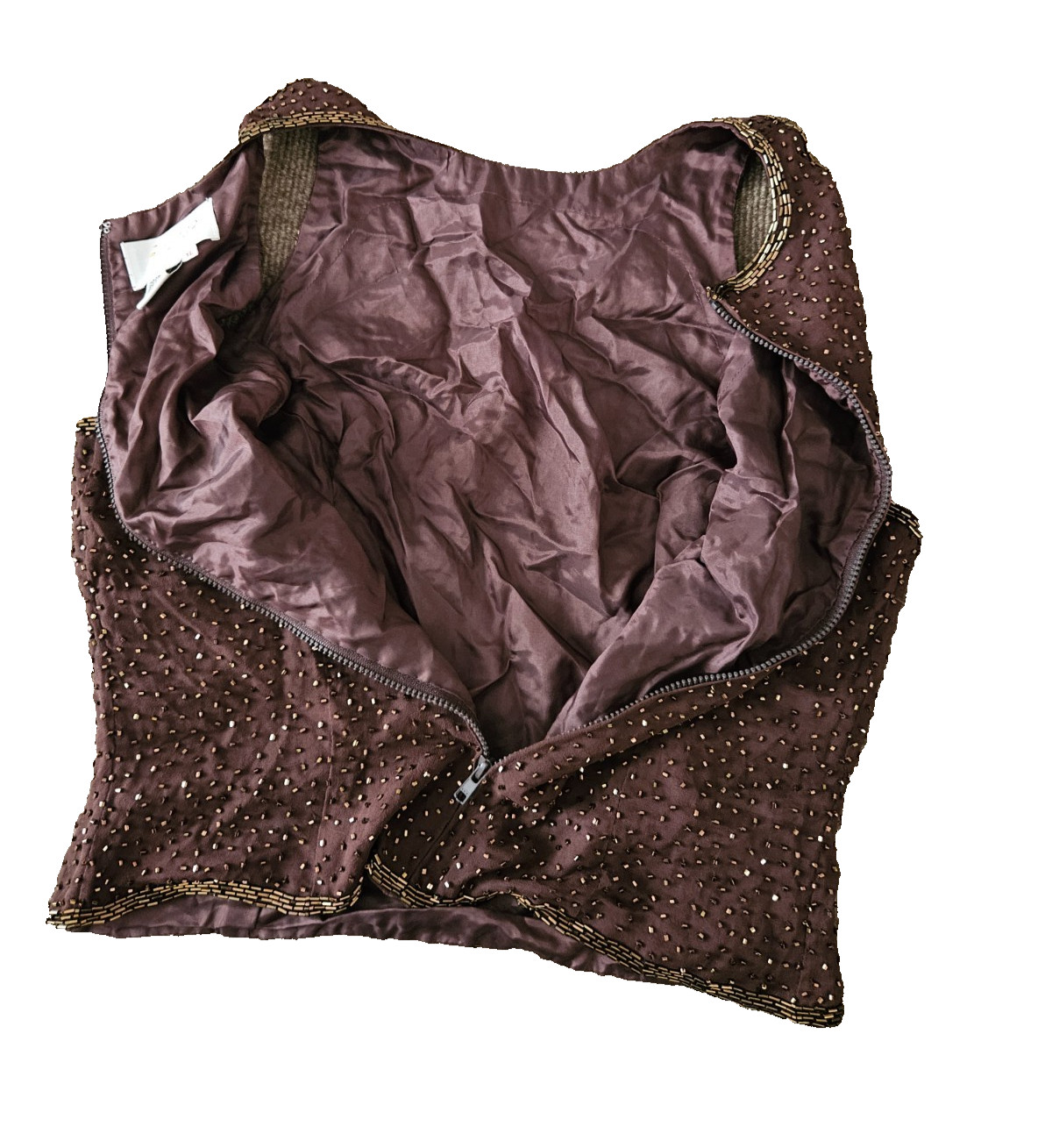 Jasjas Designs New York VTG Women’s Silk Beaded Sleeveless Sequin Top BROWN XL