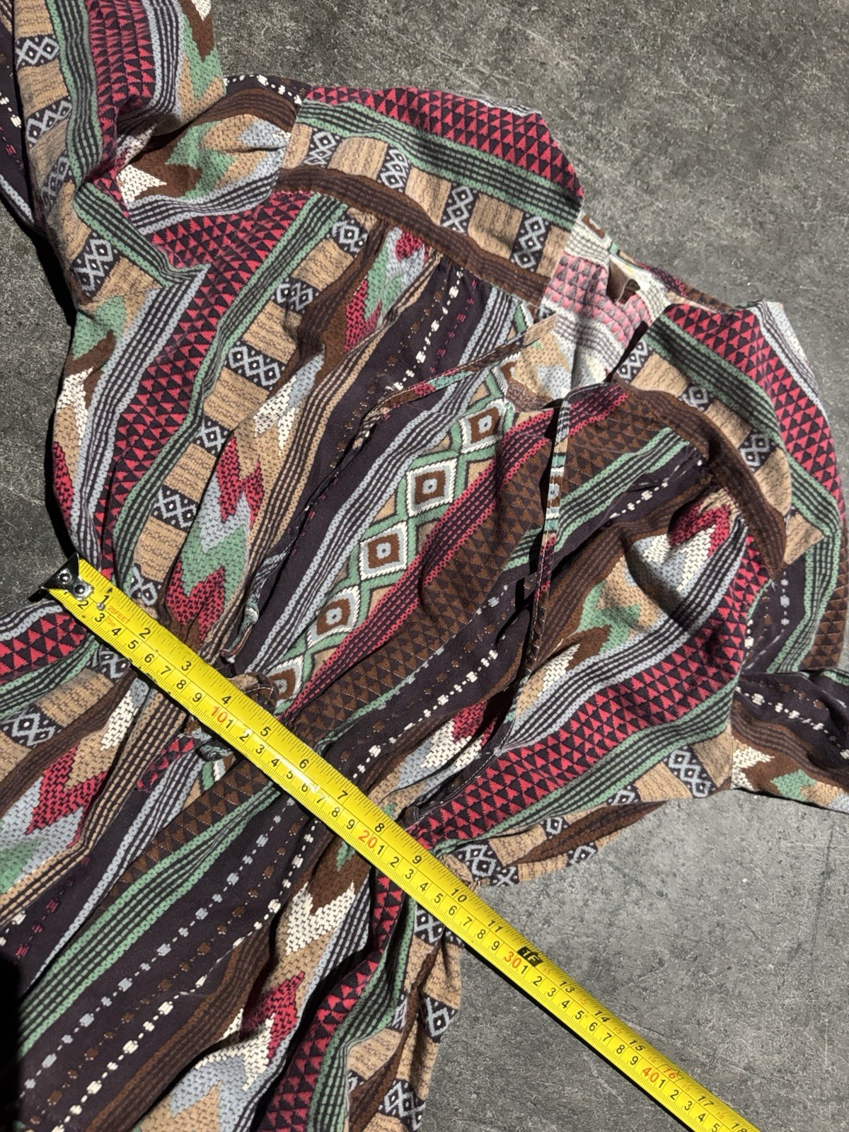 Vintage 1960s Southwestern Boho Western Hippy Blouse Cinched Waist Womens Small