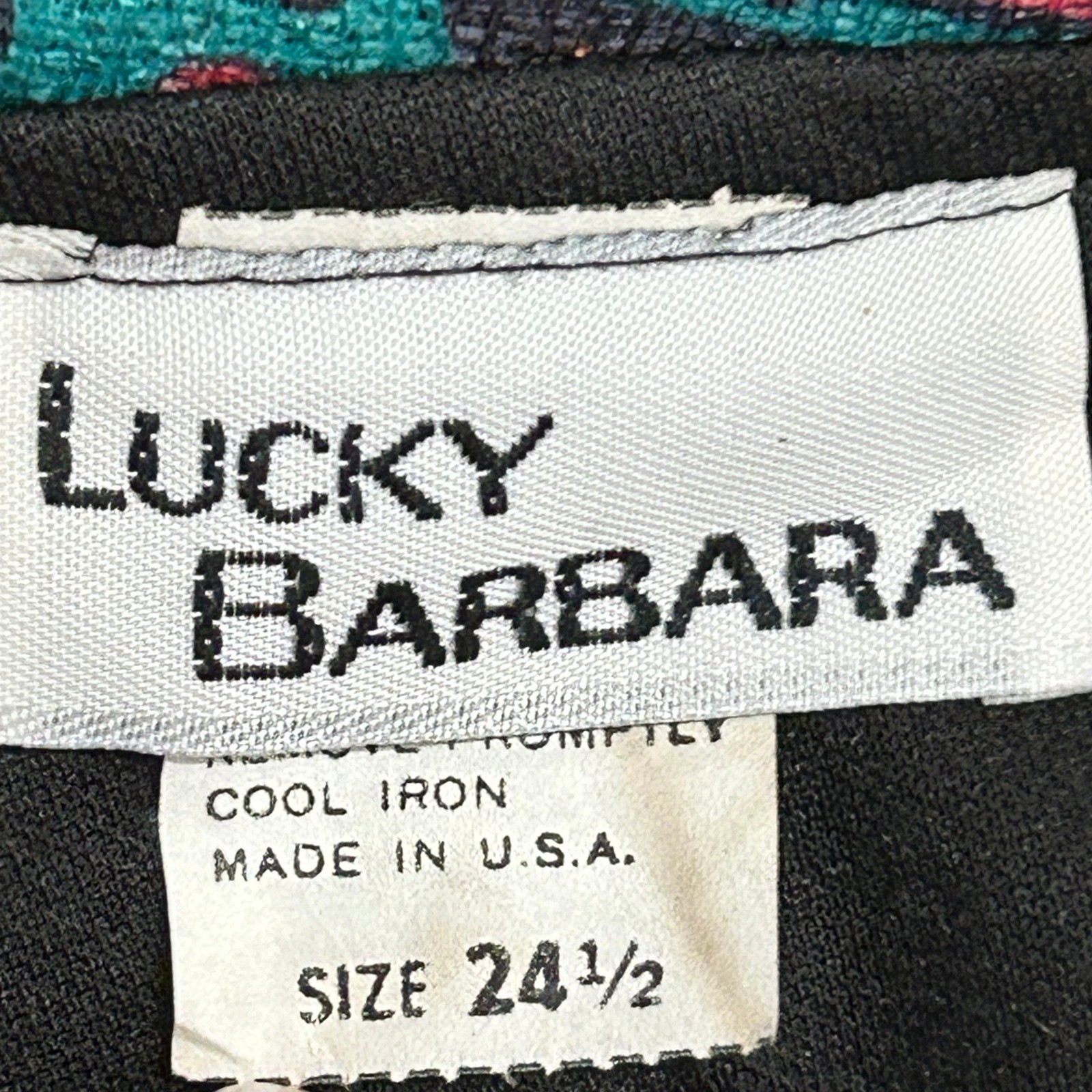 Lucky Barbara Dress Womens 24.5 Black Geometric Print Vintage 80s Belted USA