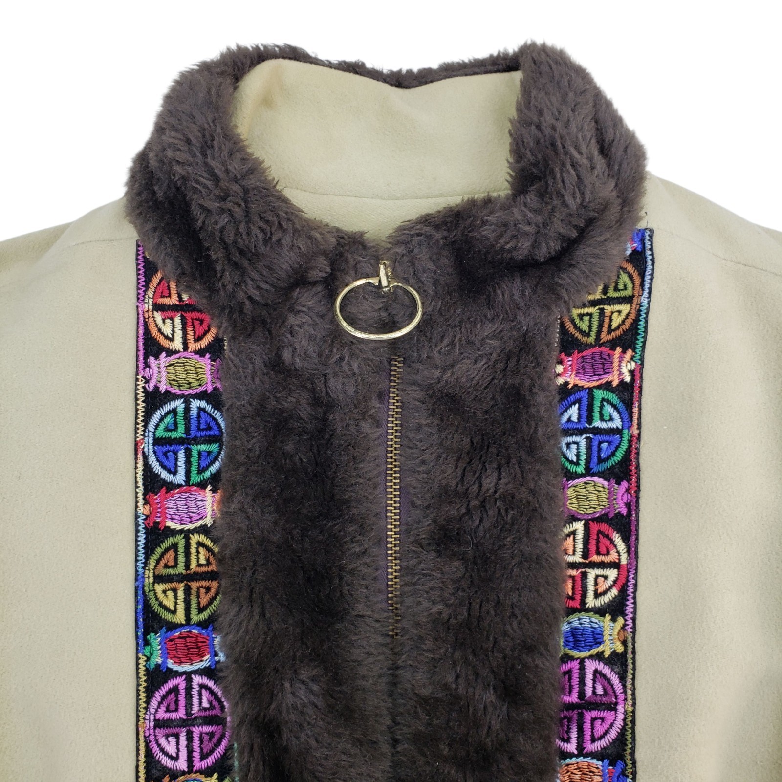 Betty Rose Afghan Style Jacket Coat Faux Fur Embroidered Hippie Boho Size M