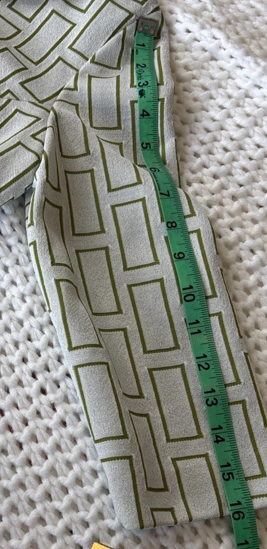 Vintage Structured Shift Dress, 3/4 Sleeve, Mod Print Cream And Green Size Small