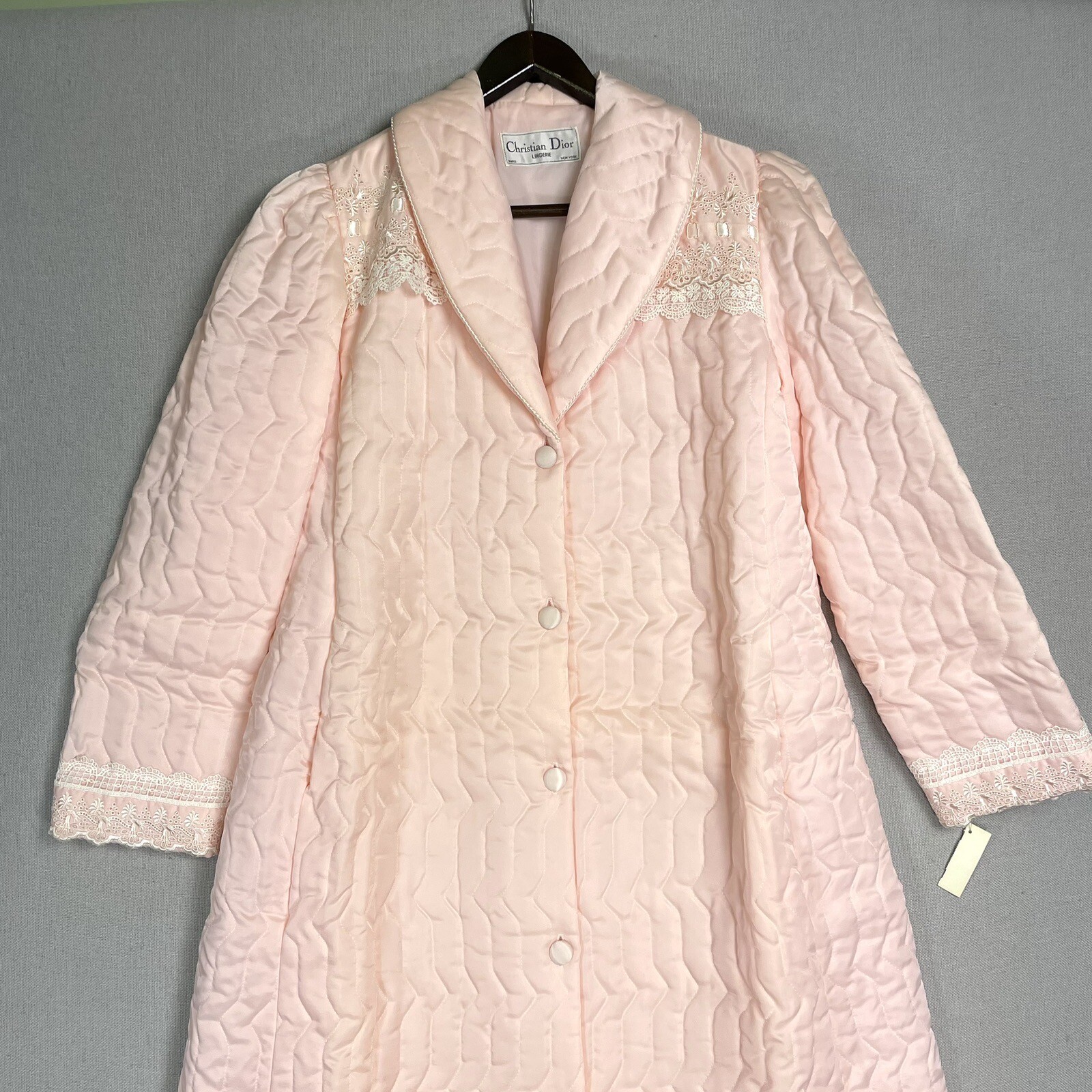 VINTAGE Christian Dior Lingerie Satin Lace Quilted Robe House Coat Sissy NOS!