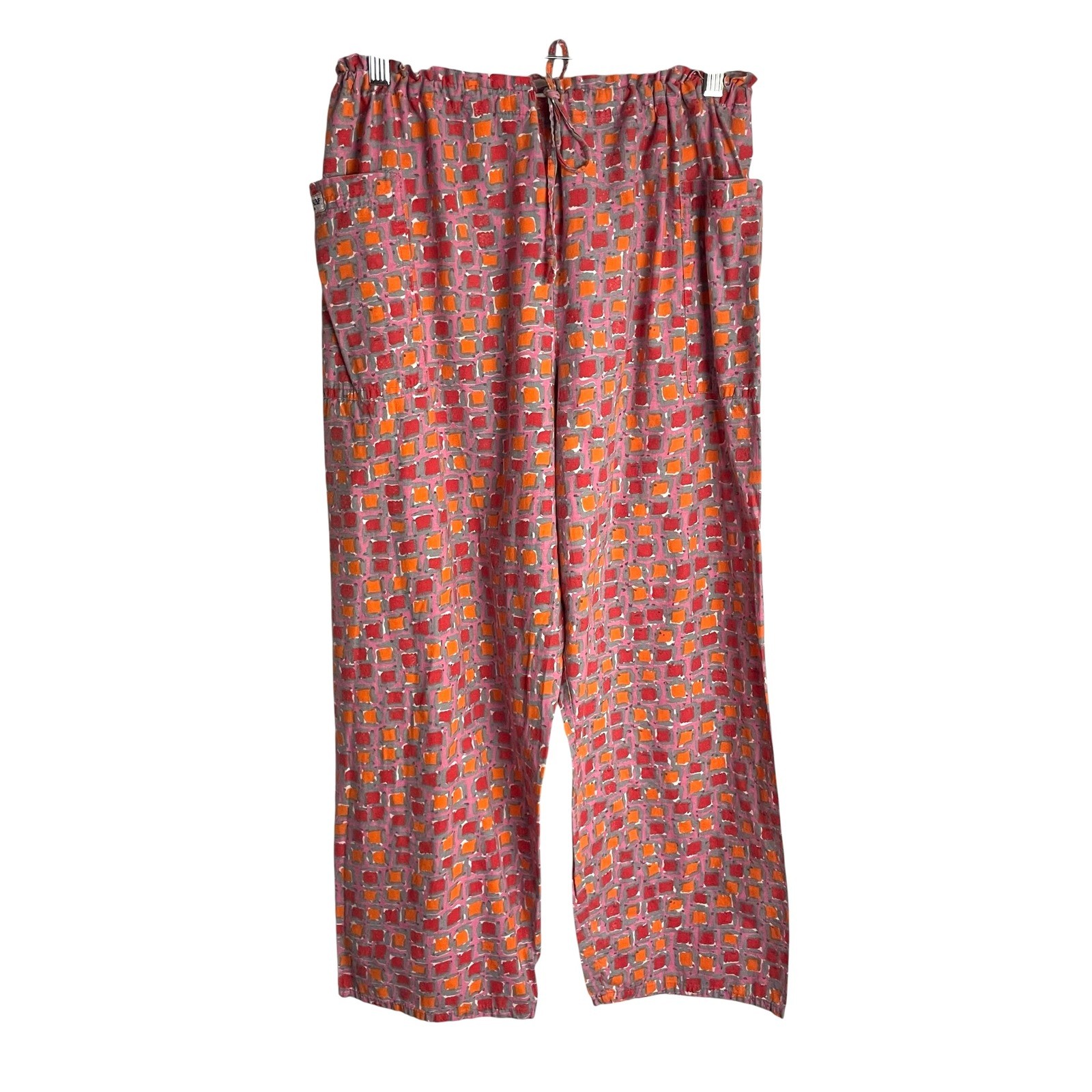 Vtg Naf Naf Paris Womens Pants Sz PP/US XS Pink Cotton Wide Leg Geometric Beachy