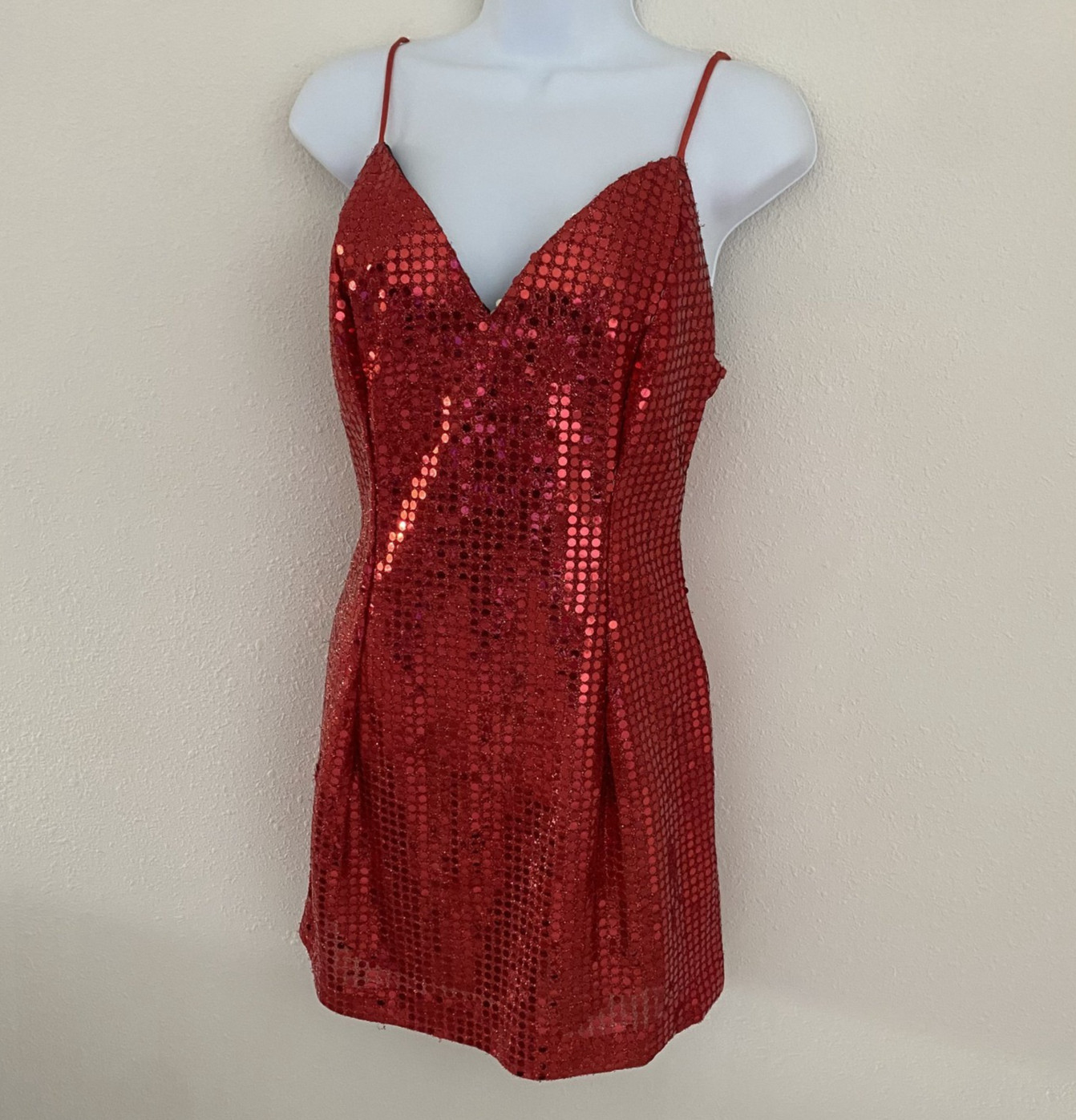Vintage Roberta Womens 5 Red Sequin Mini Dress Party Cocktail Spaghetti Strap