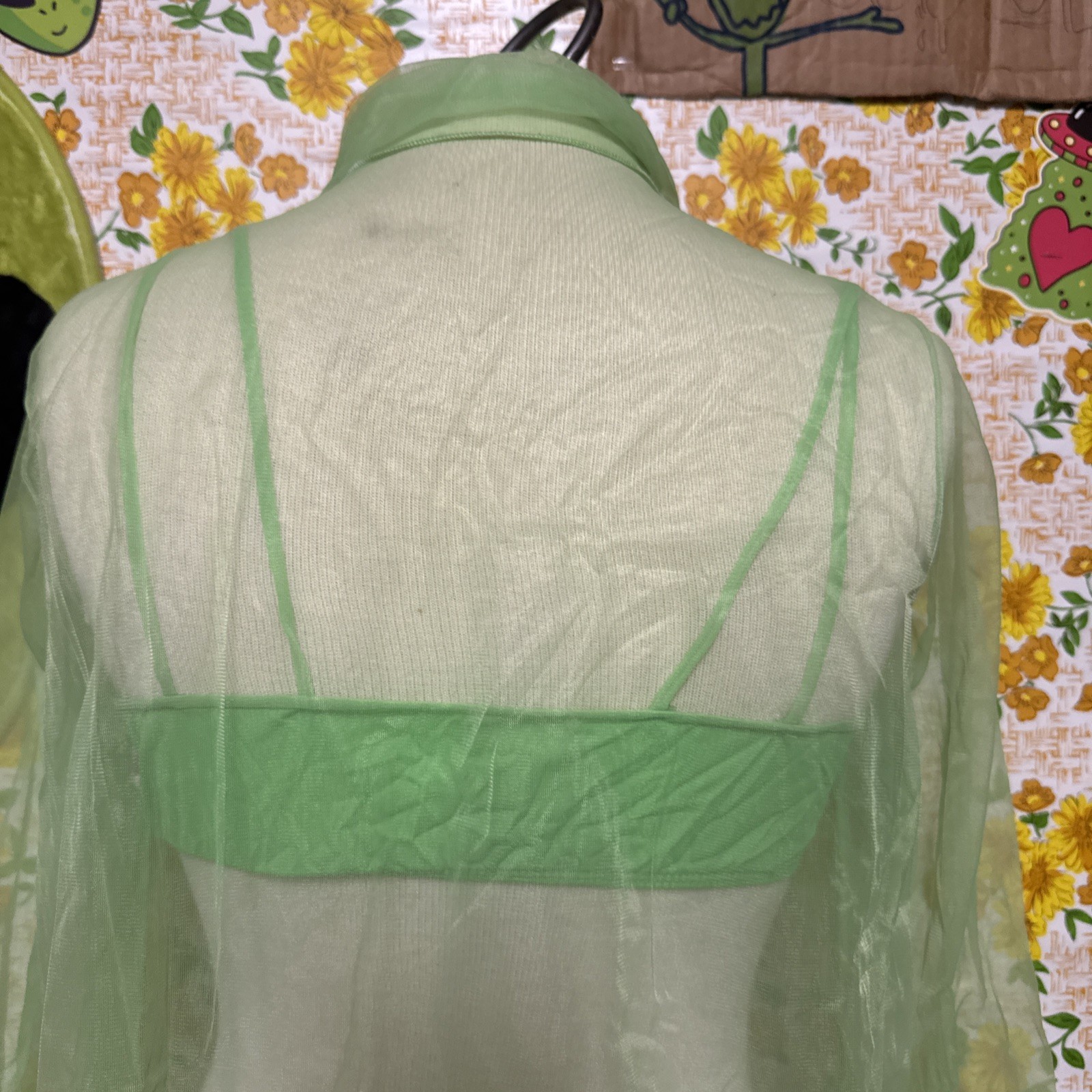 Vintage Retro Groovy Highlighter Green 3piece Lingerie Sleep Set Sexy Set