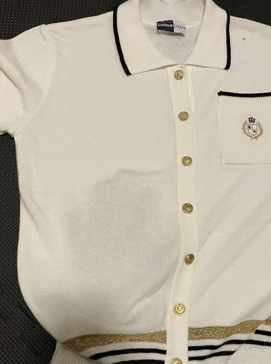 Vintage 90s Designer Look Button Down Country Club Collared Short Sleeve Sweater
