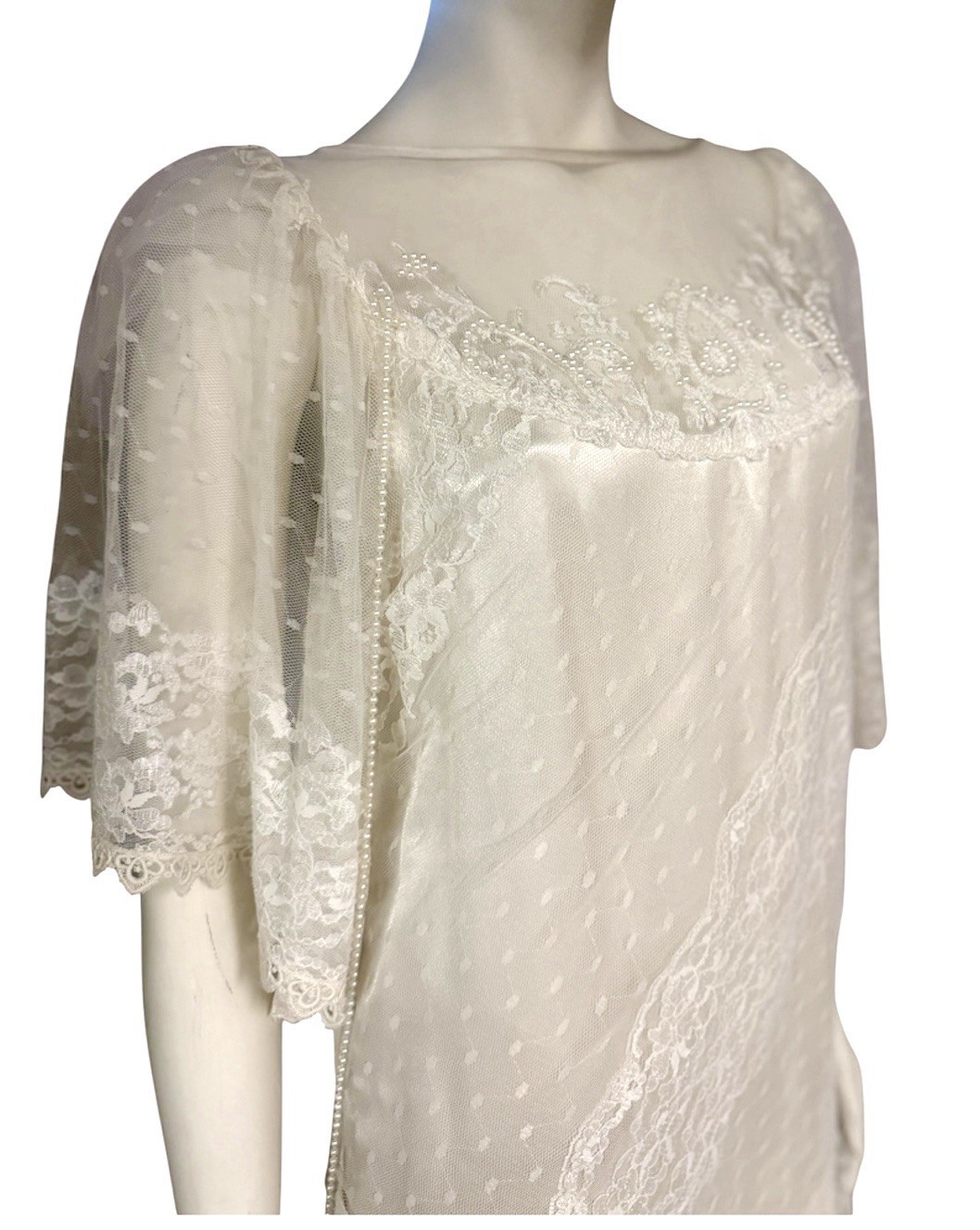 Vintage 80s Lorrie Kabala Lace Dress Bell Sleeve Boho Bridal New Size S M 8 Prom