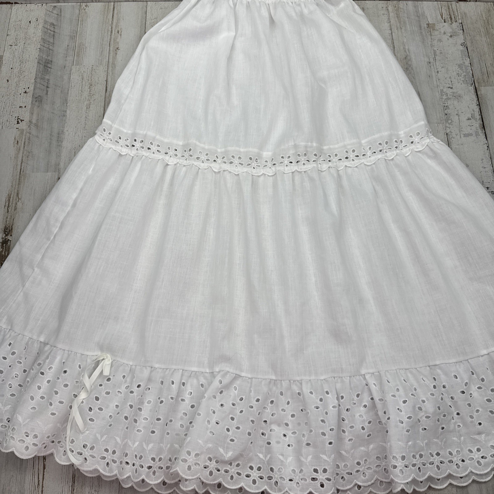 Vintage Victorian White Eyelet Embellished Cotton Maxi Skirt Small Boho Summer