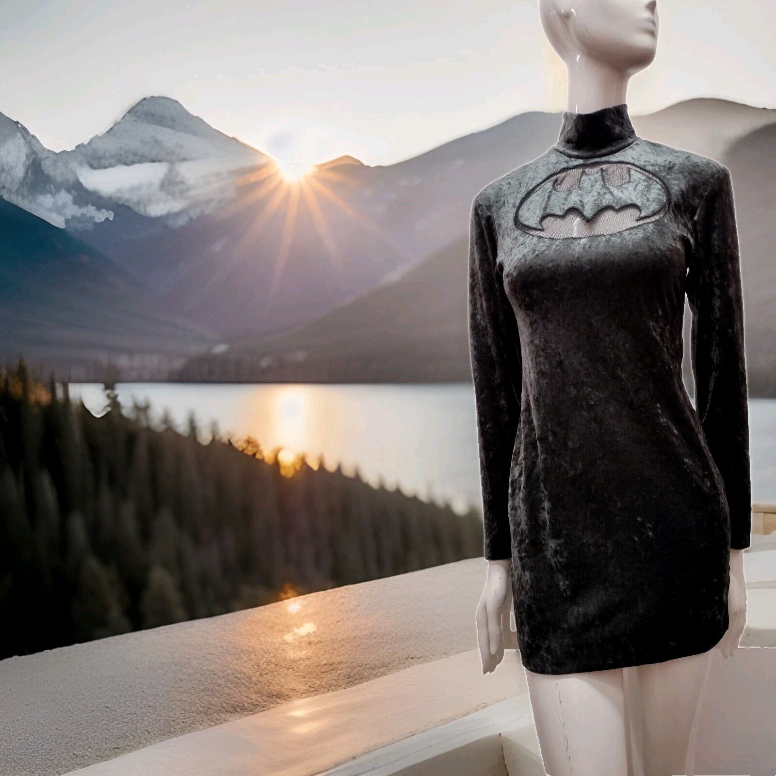Rare ALL THAT JAZZ Dress Batman Bombshell Dress Small Bodycon Velvet 1989 1980s