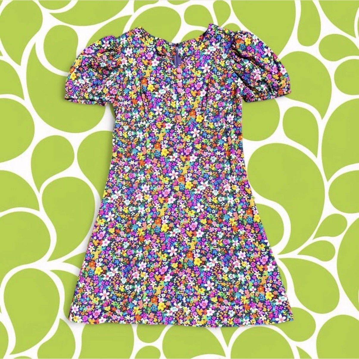 TRUE Vintage 1970s Ditsy Flower Power Babydoll Mini Mod Dress Size S 🌸