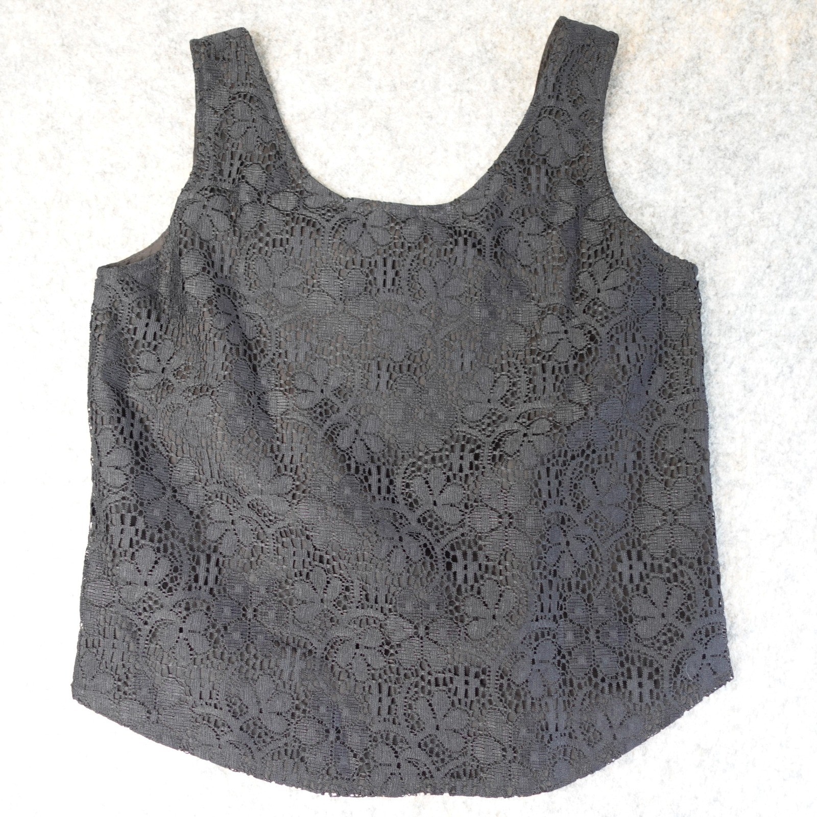 Vintage 90s Tank Top Womens Small Black Floral Lace Overlay Whimsigoth Minimal