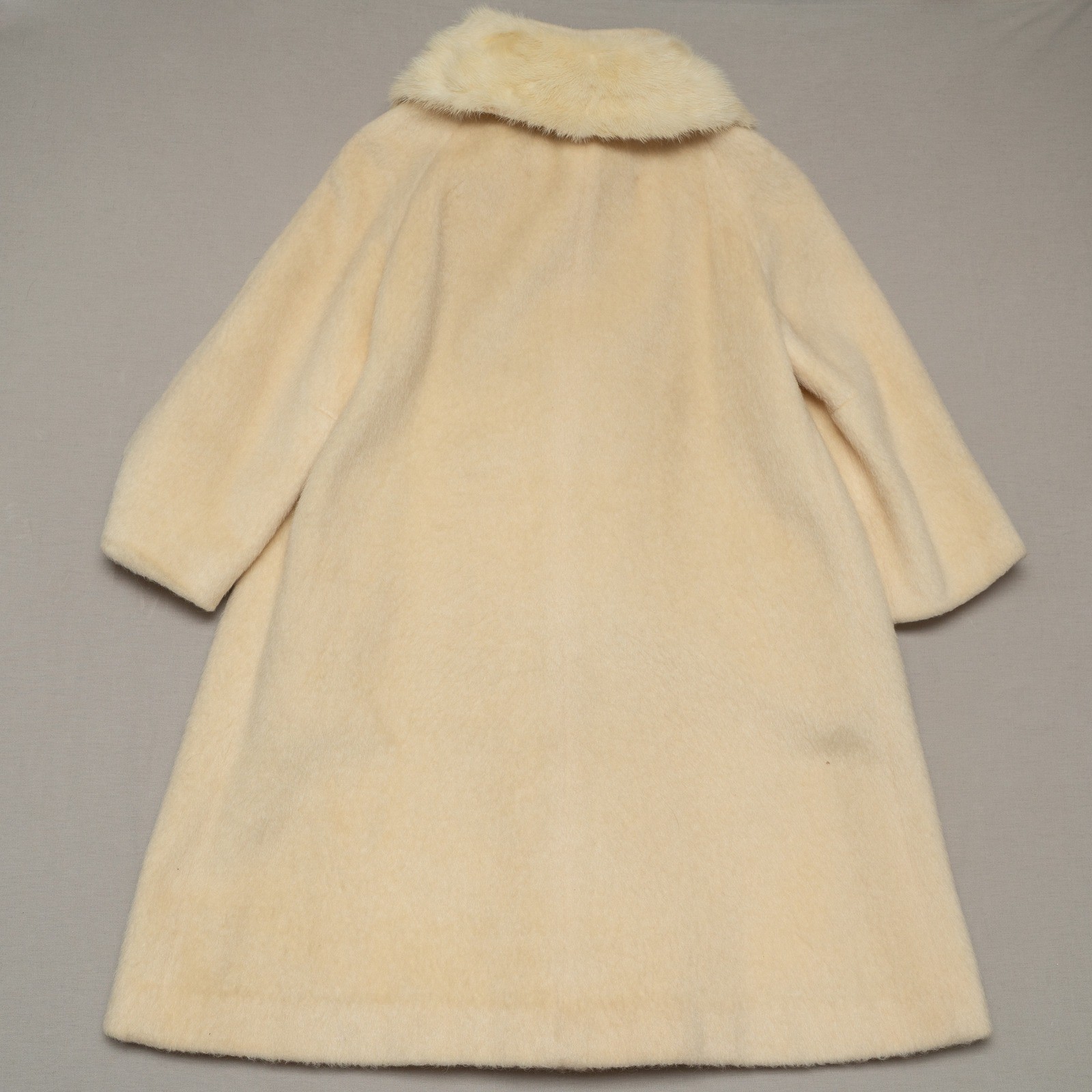 Vintage 50s Womens Pea Coat Rabbit Fur Collar Mohair Jacket Button Up Mod