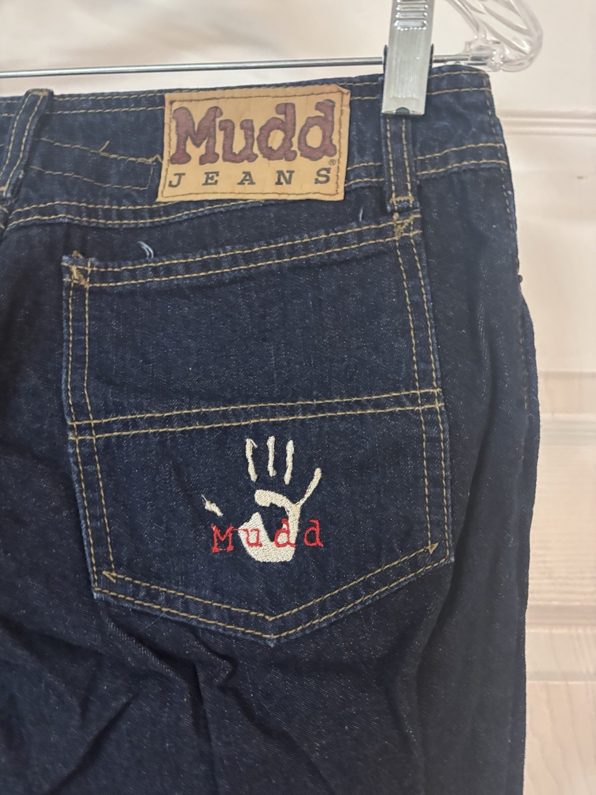 Mudd Low Rise Jeans Juniors Flare Blue Denim, Size 9, Butyon Front Vintage 90s
