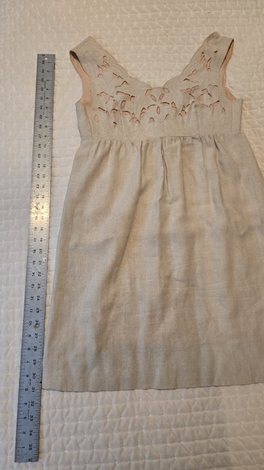 Ruth Clarage Vintage Tan Linen Dress Size 10 Made In USA Long Sleeve