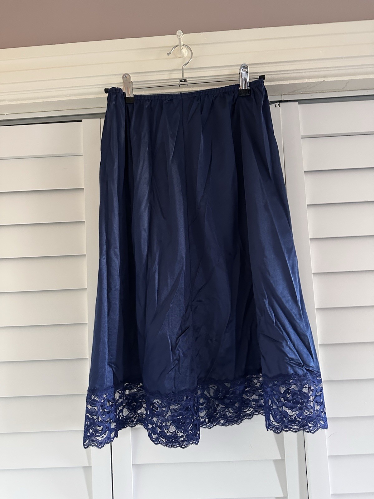 Vtg Velrose Blue Half Slip Sz L skirt slit lace