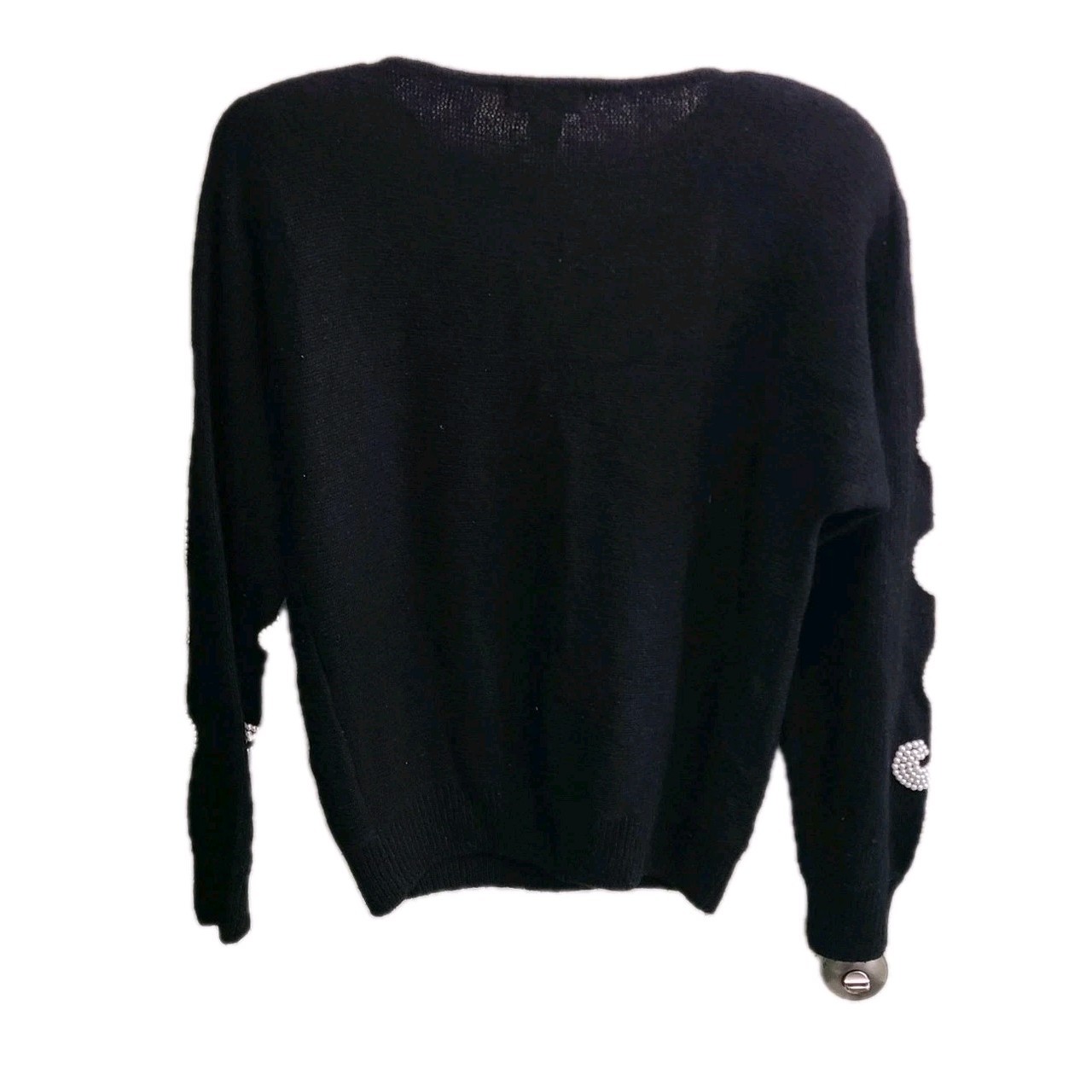 Vtg Cristina Womens Sz M Black Sweater Silk Angora Pearl Beaded Chic Cozy Unique