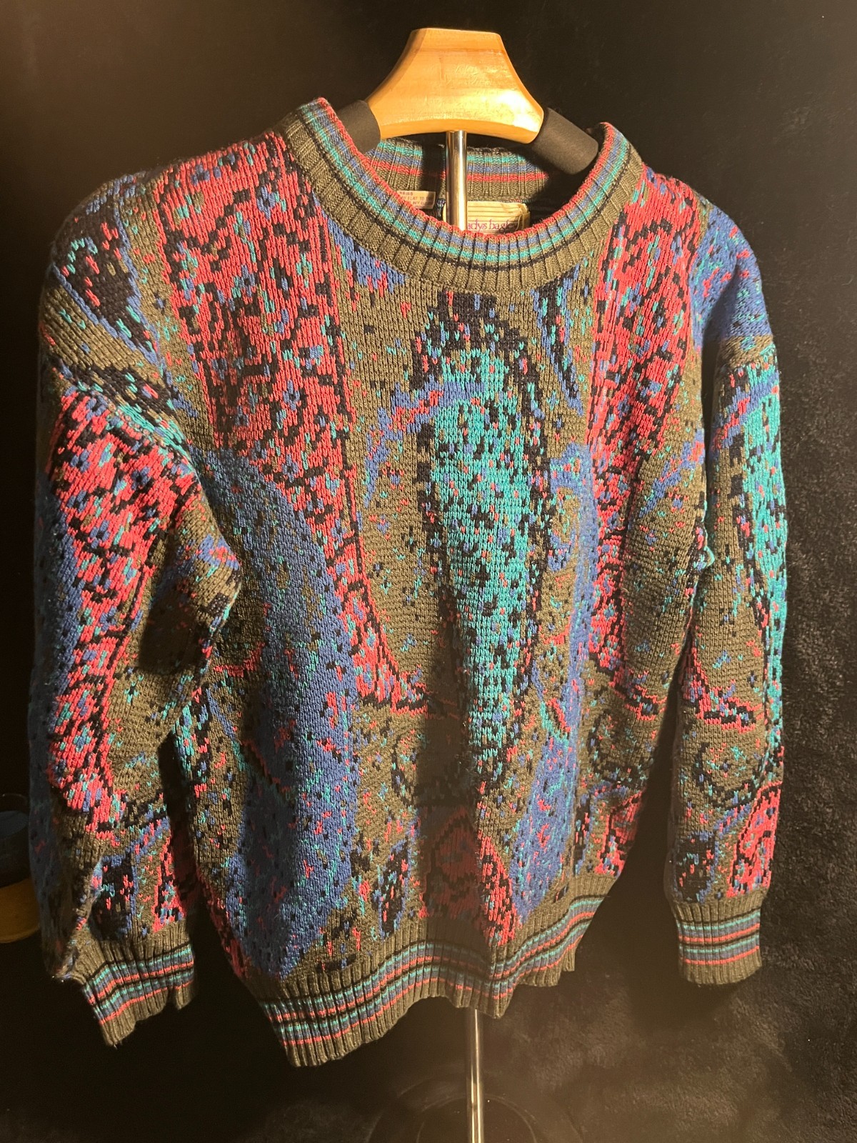 VTG „Work In Progress” Gladys Bagley 80s Sweater Women’s M – Abstract Paisley