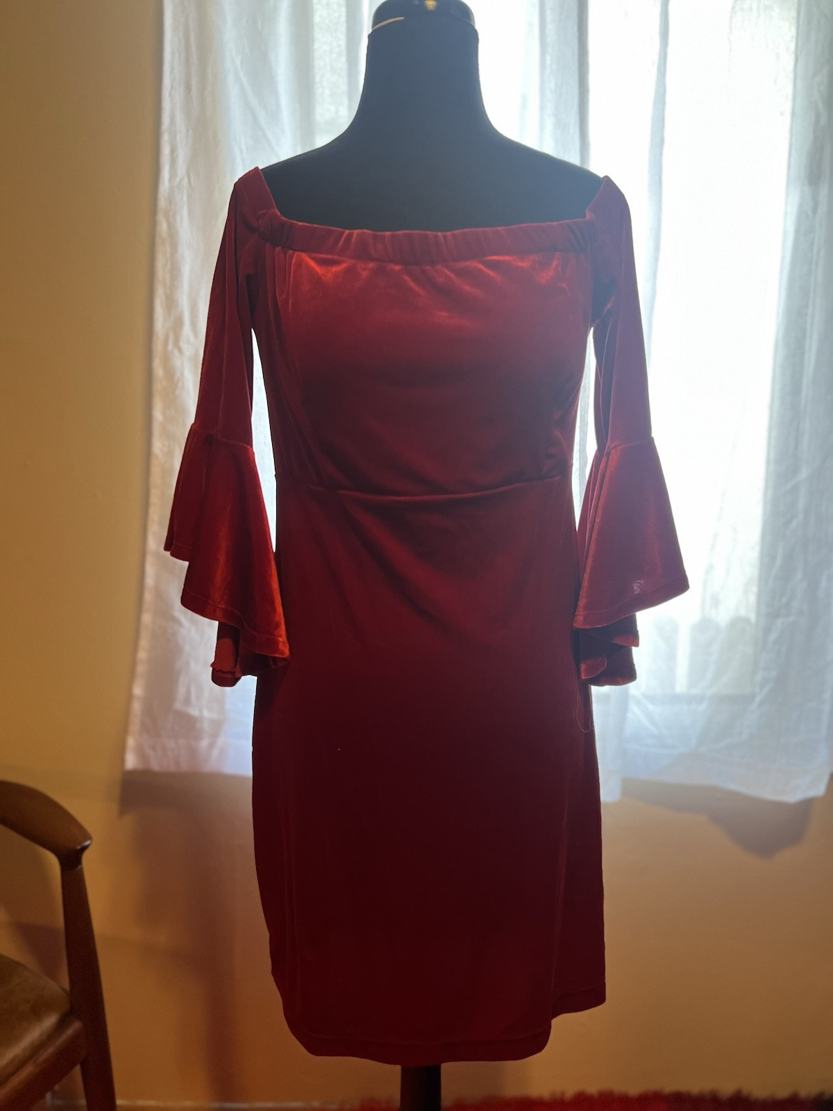 Vtg Y2K Teeze Me Bell Sleeve Velvet Dress 13/14 Red Sexy Romantic Party Prom
