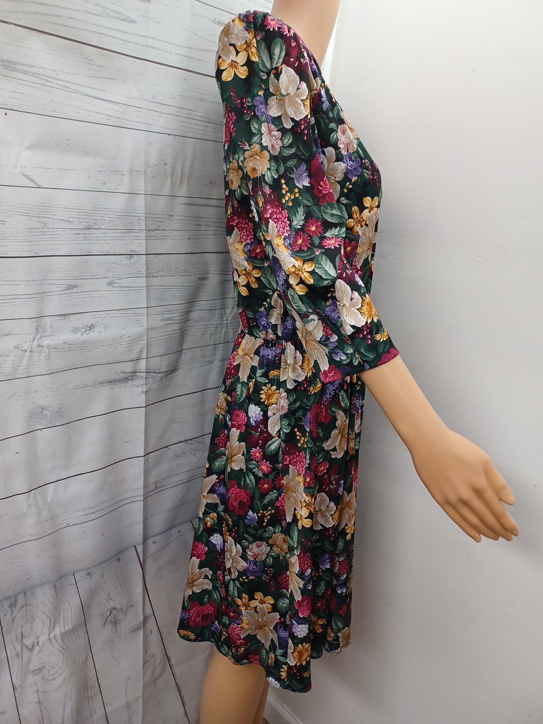 Vintage 80s Dress Floral Prior Tabby California Short Puffy Sleeves Secretary S