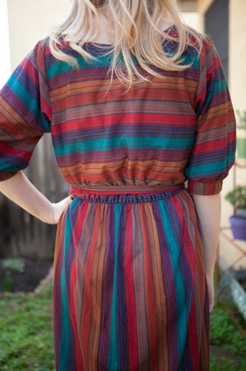 70’s Vintage Earth Tone BOHO Striped Dress Med/Lg