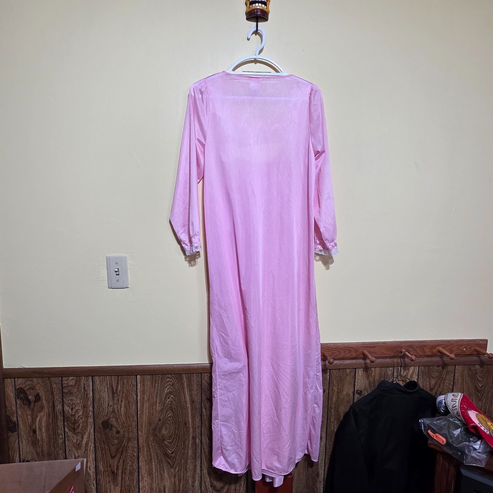 Dreamy Vintage Pink Peignoir Nightgown Robe Nylon Set Size Medium Miss Diva NY