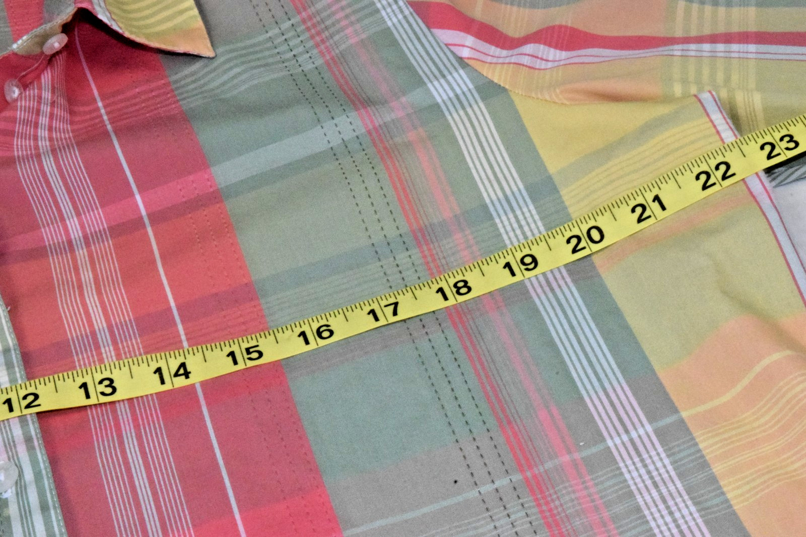 Vintage Plaid Shirt Alia Size 14 90s Button Up Pink Green Yellow Shoulder Pads