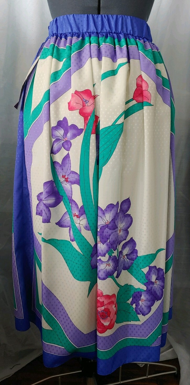 Vintage Anthony Sicari Lined White Skirt with Purple & Green Florals Size 10