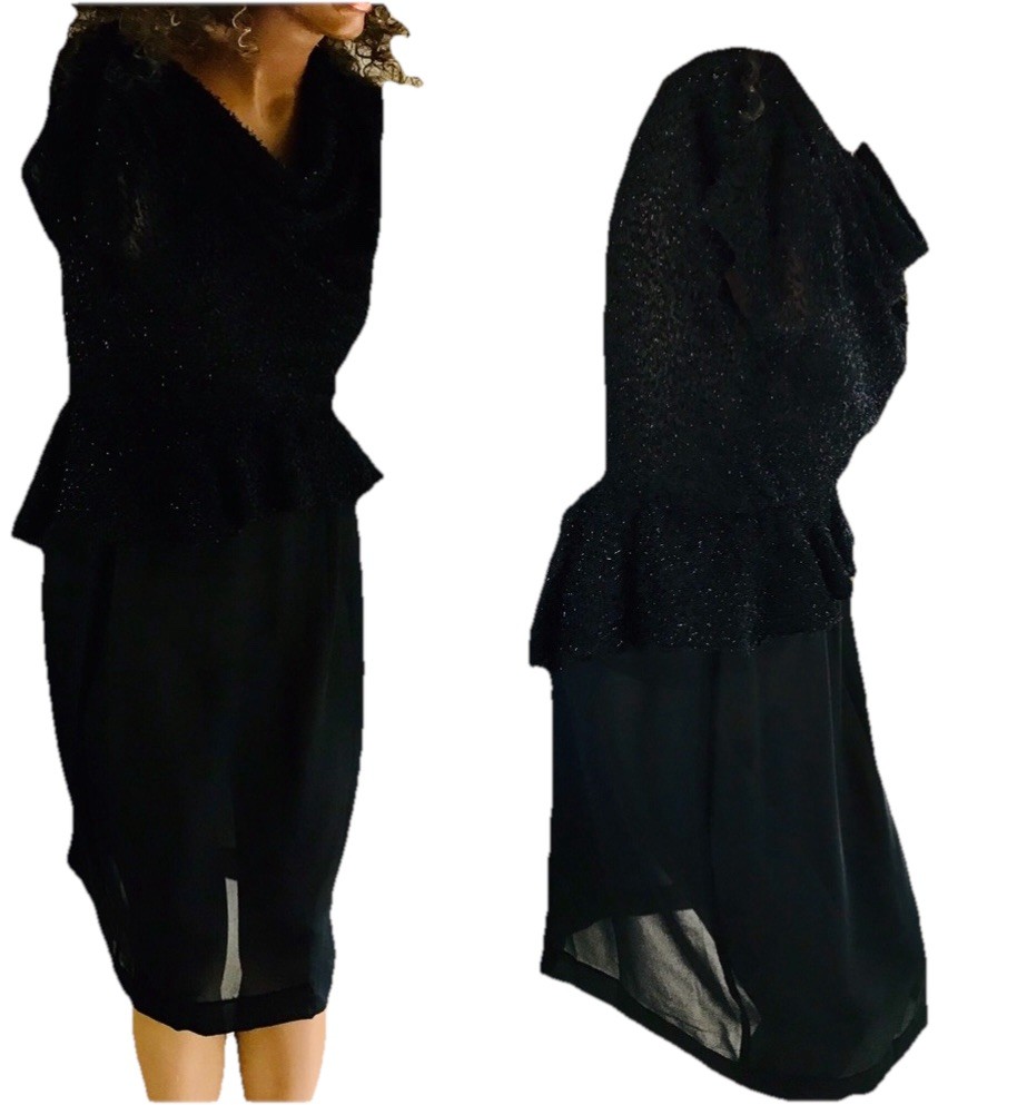Vintage 40’s via the 70’s Peplum Cowlneck DRESS M