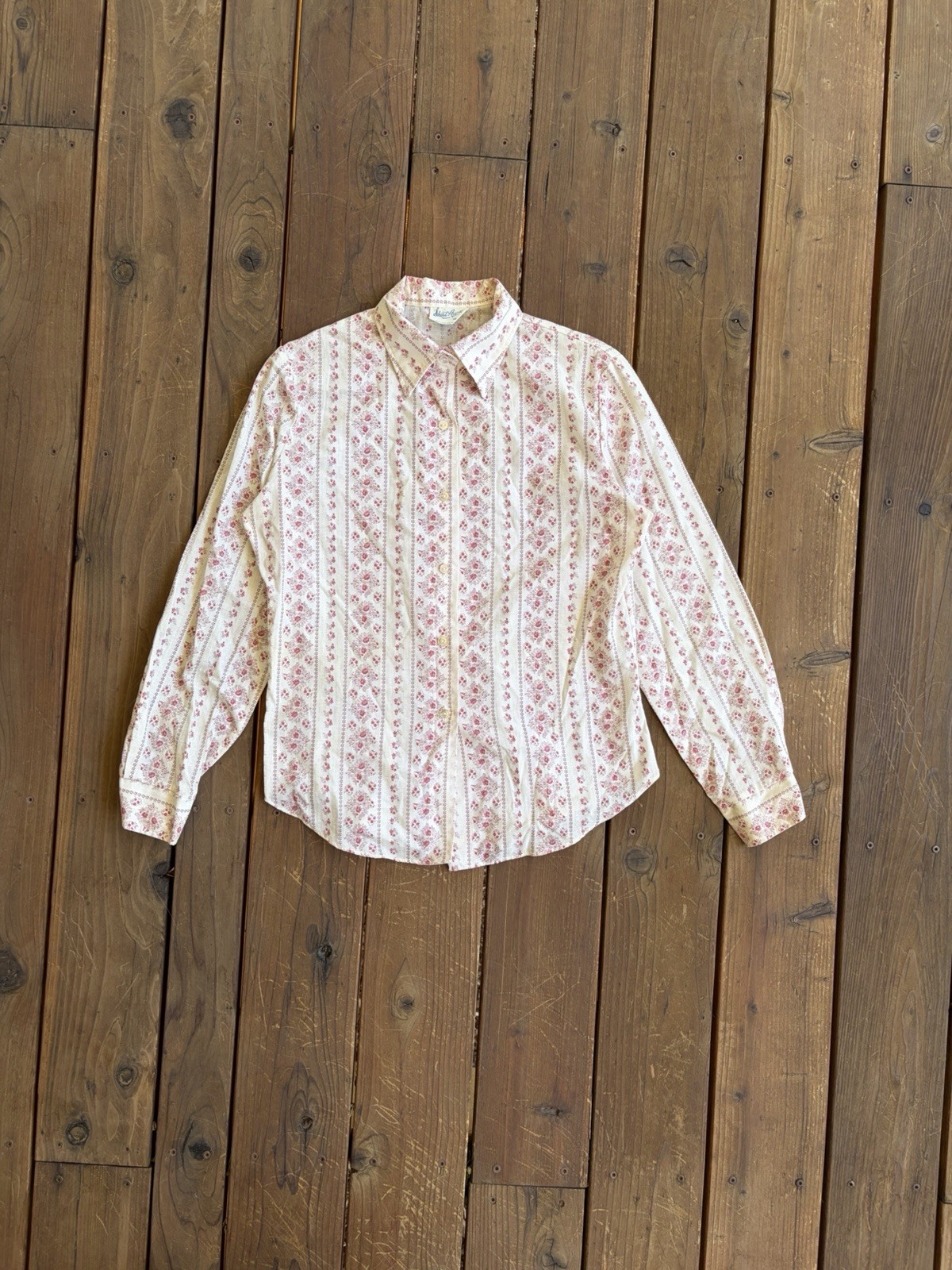 Shirt Accent Vintage 1970s Floral Button Up Shirt Prairie Womens Small