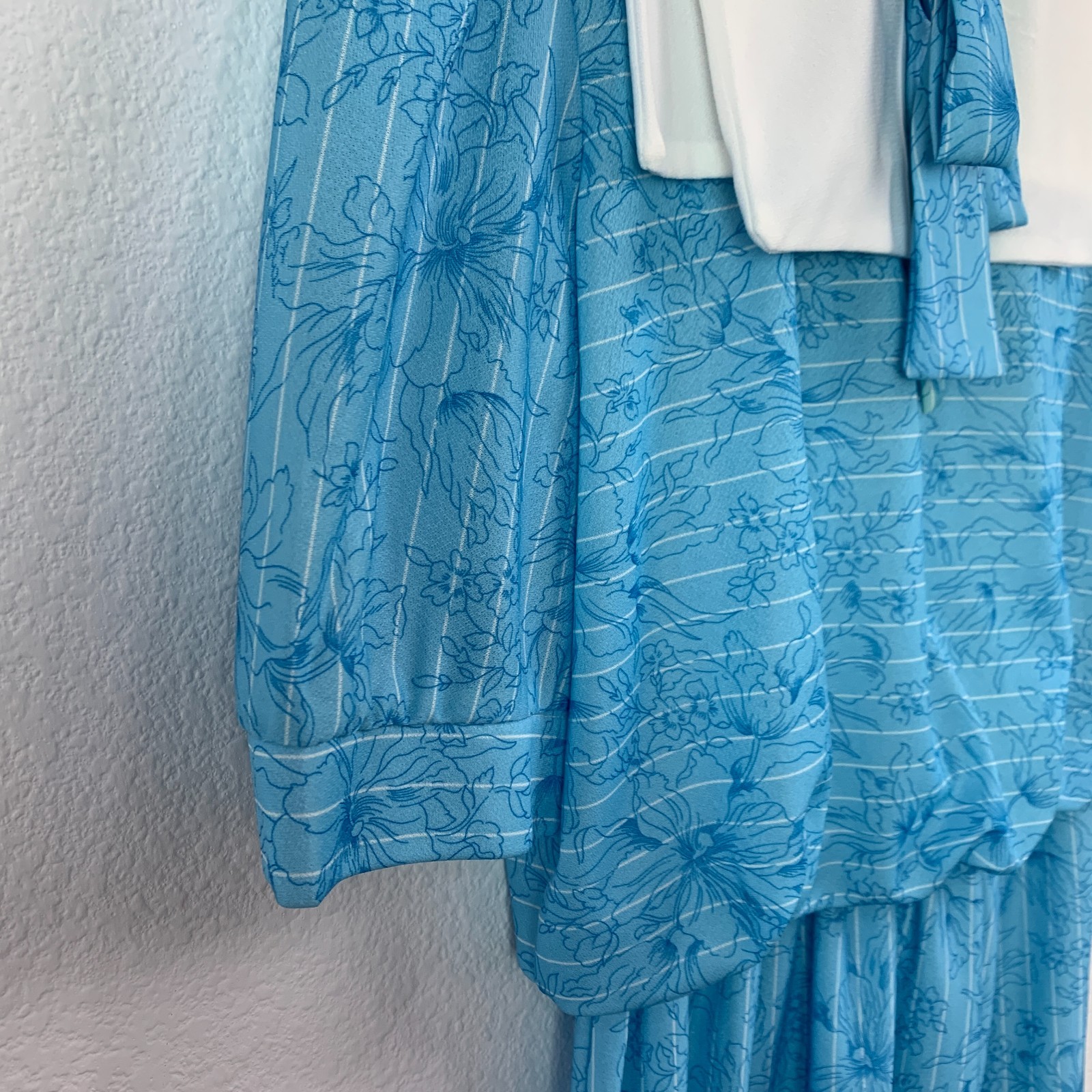 Vintage KR of NY Blue White Modest Secretary Blouson Dress Size 16
