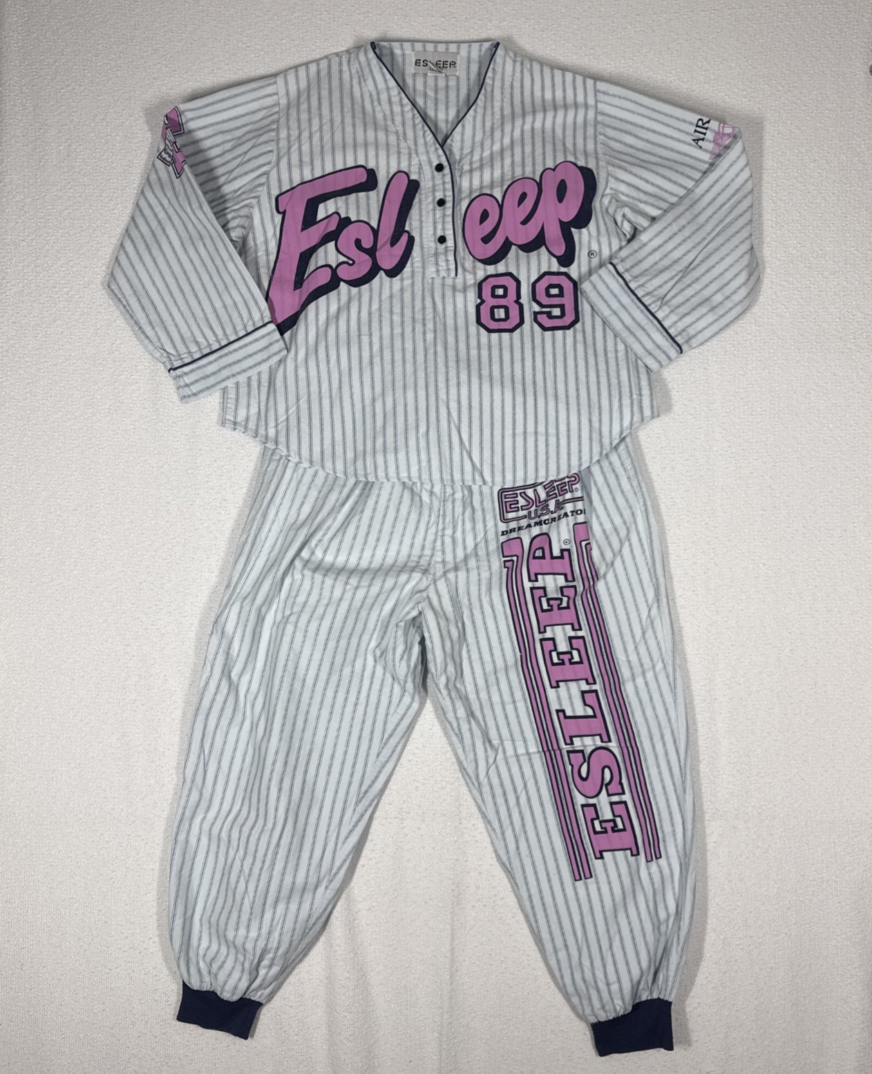 Vtg ESLEEP Flannel PJ Set ’89 California Spuds NY, New York Baseball Women’s LG