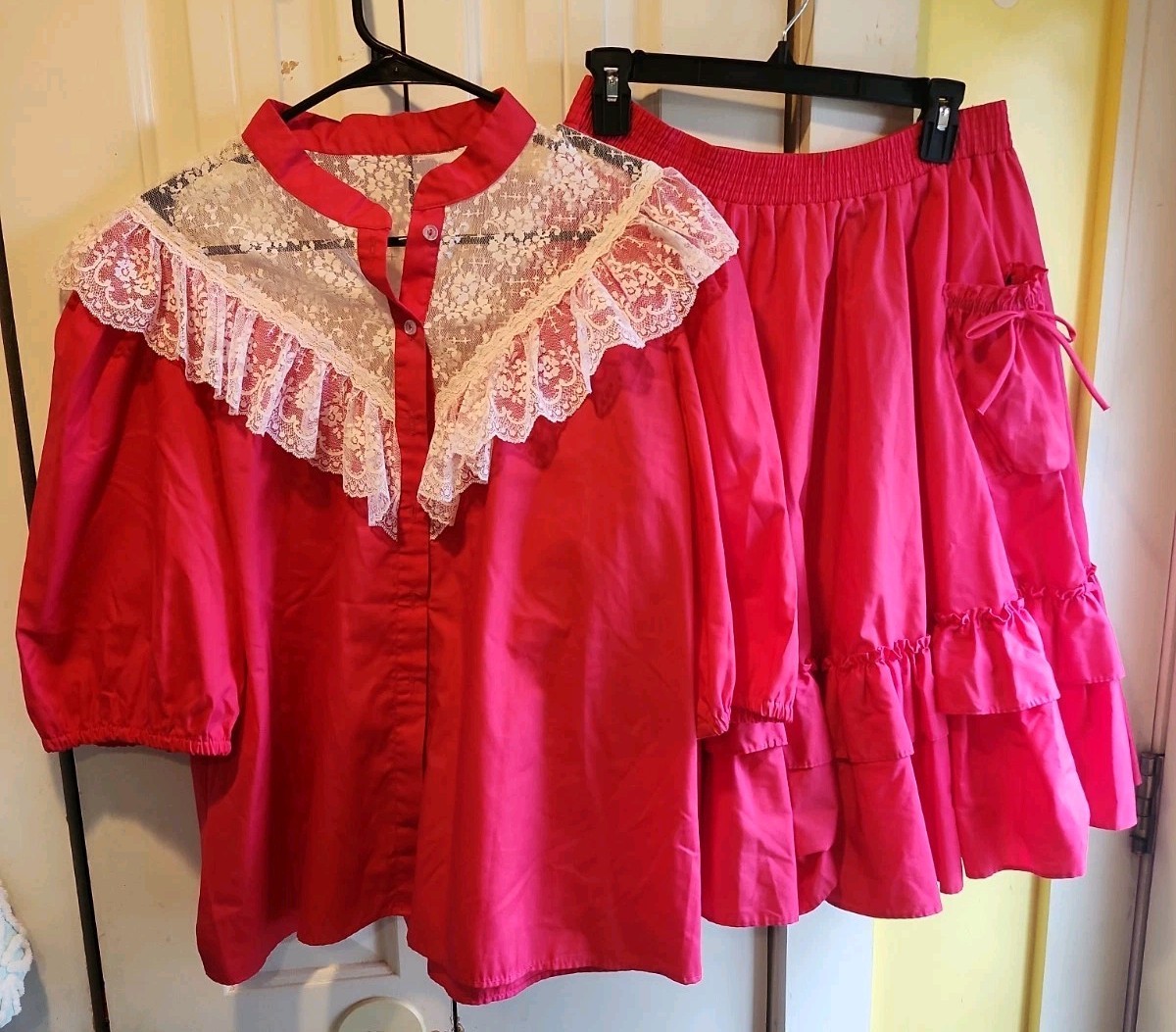 Partners Please! Malco Modes Square Dance Skirt & Blouse Red And Lace Size Large