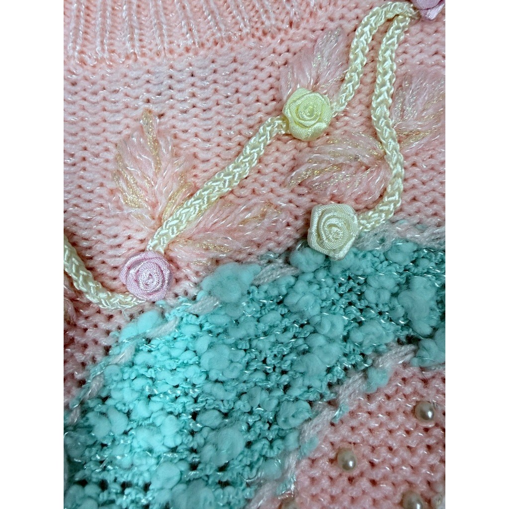 VTG Jaclyn Smith Size S Pastel Fairy Kei Sweater Pearl Rosette Cottagecore