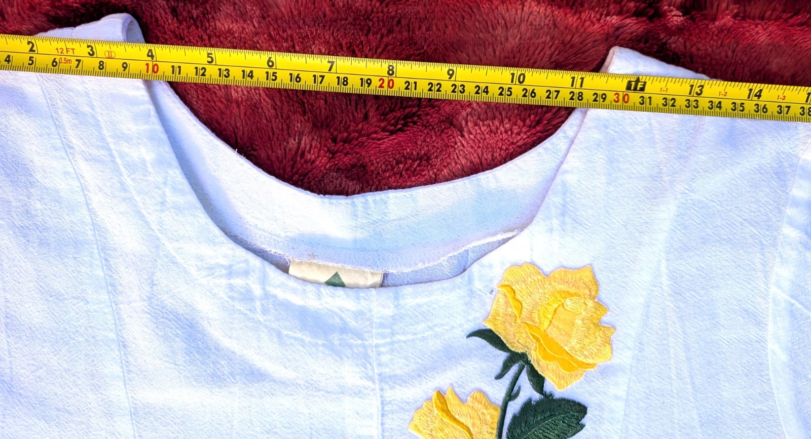 OOAK White Cotton VTG Maxi Dress Sz S Yellow Rose Appliques Cottagecore Boho