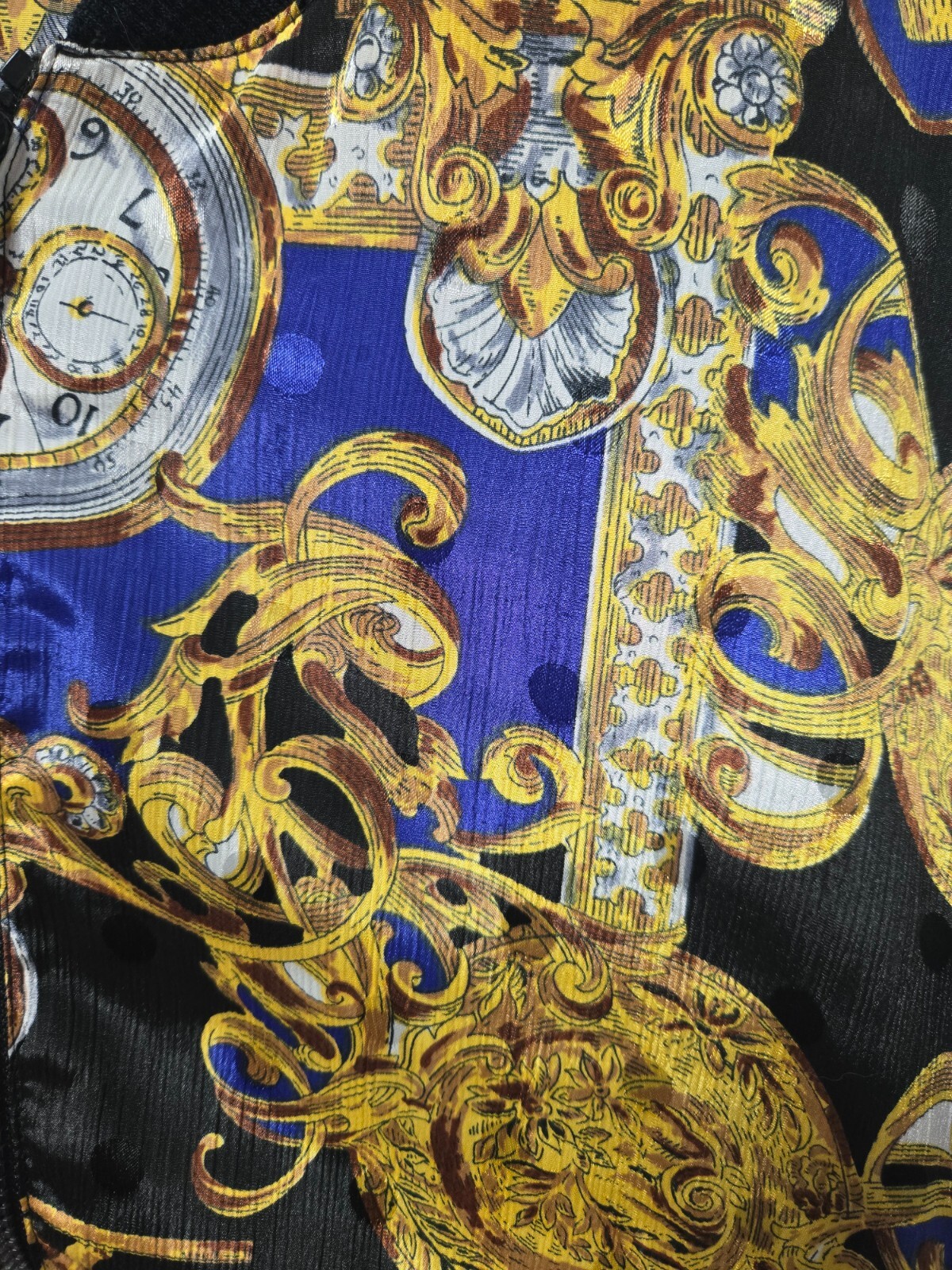 Vintage 1990s Silky Bomber Jacket Clock Rococo Baroque Papell Too L