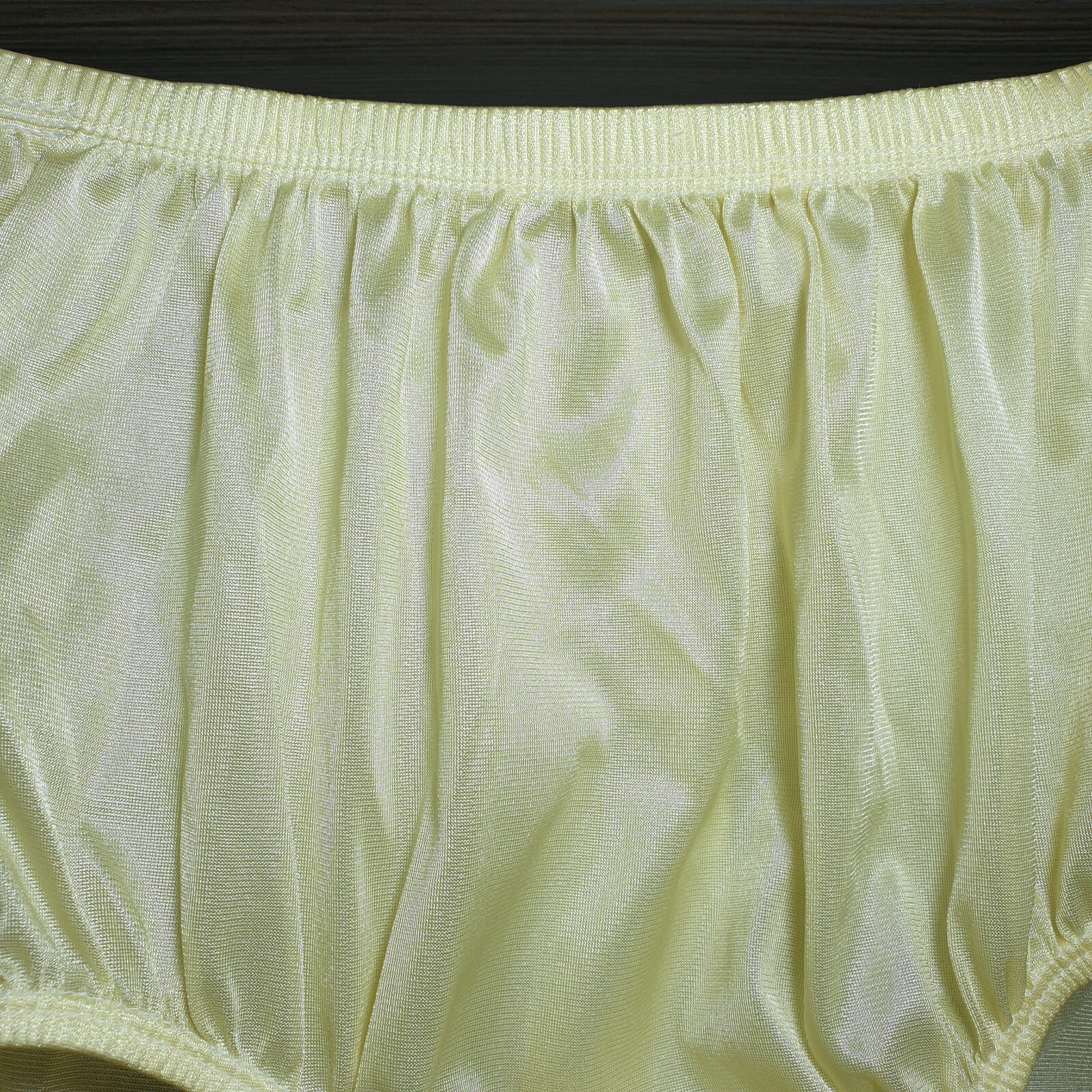 Vintage Silky Nylon Panty Sissy Yellow Granny Sheer Brief Size 10-11 Hip 48-52″