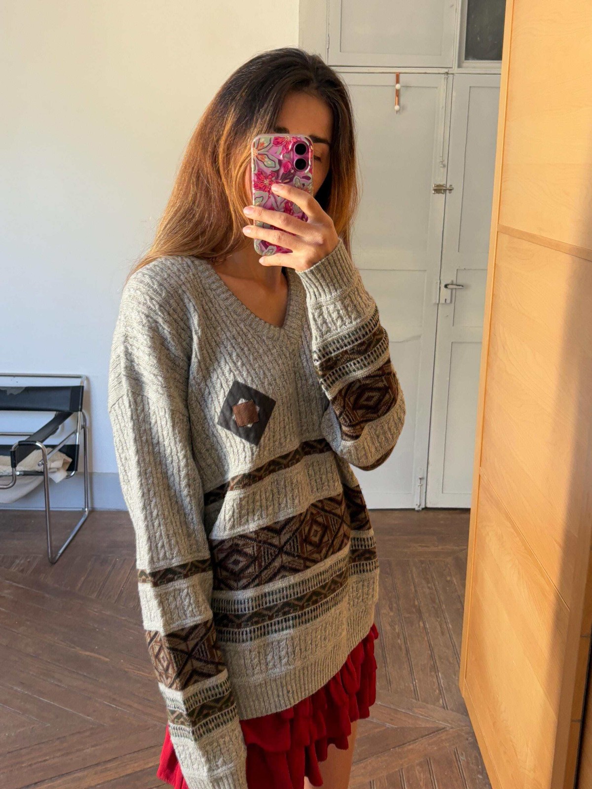 Vintage light grey jumper , Wool and alpaca blend v neck