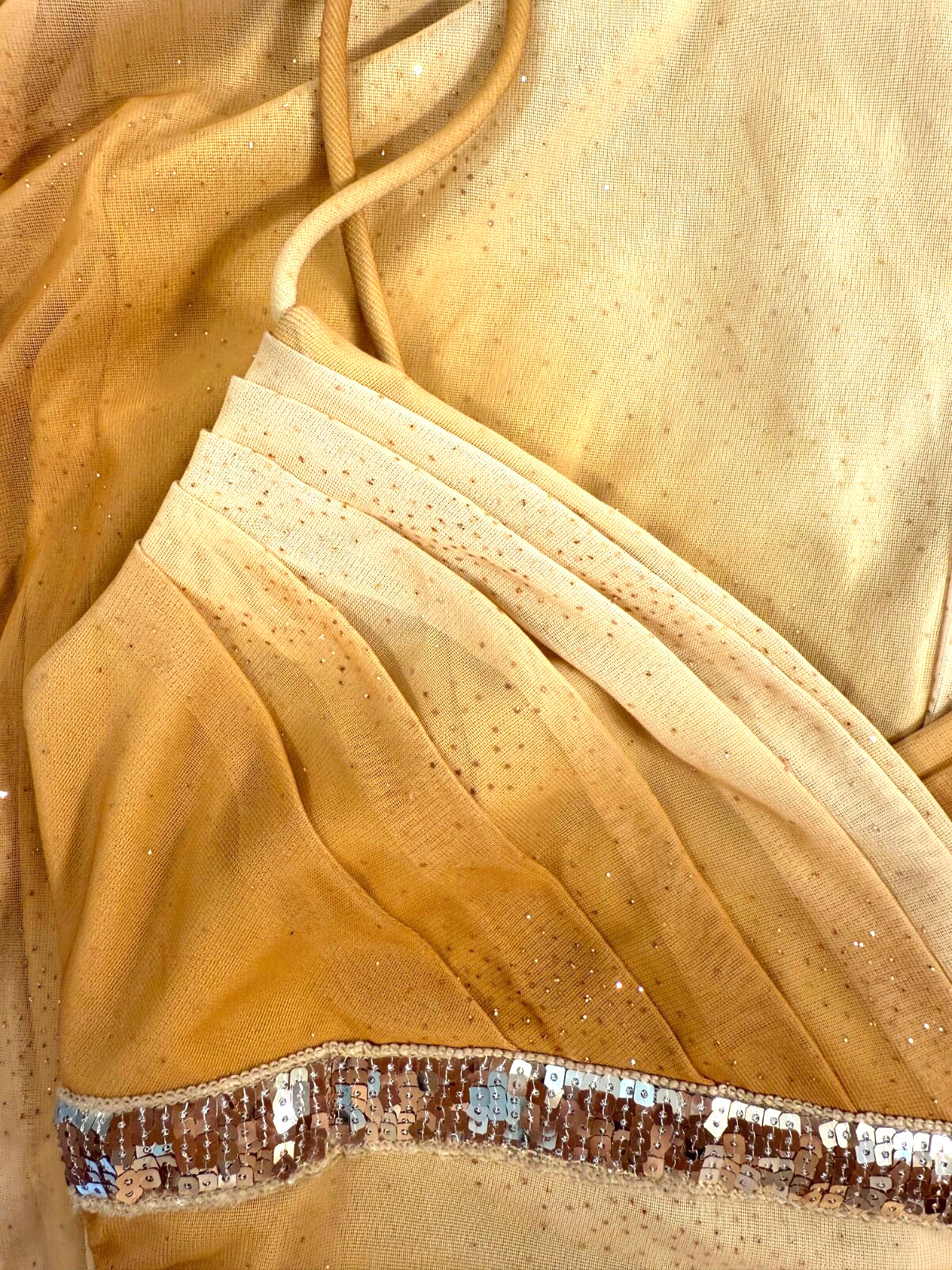 City Triangles-wm sz M vtg 82 disco style dress cascade ruffles brown gold ombre