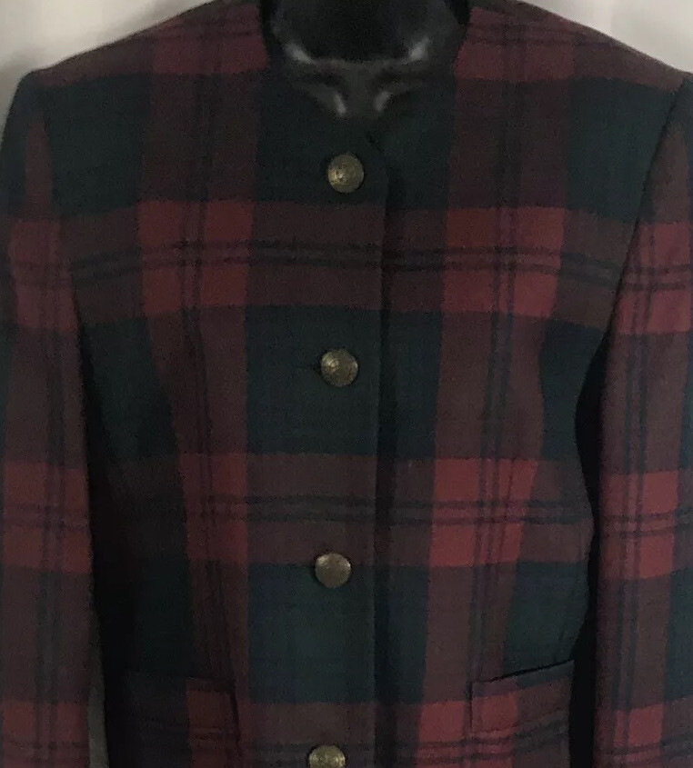 Pitlochry Scotland Kilt Style Tartan Skirt Jacket Size 12 Dark Red Green Tartan
