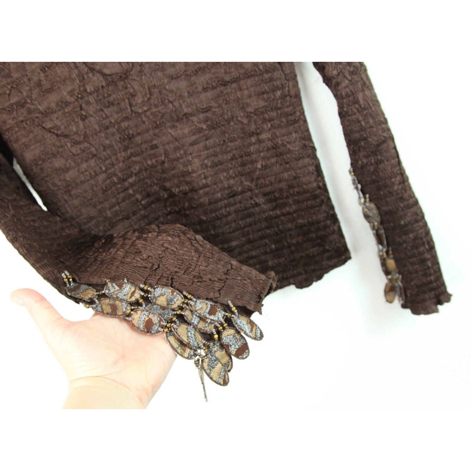 Vintage Y2K Brown Crinkle Open Cardigan Fairy Goth Festival Art to Wear Small